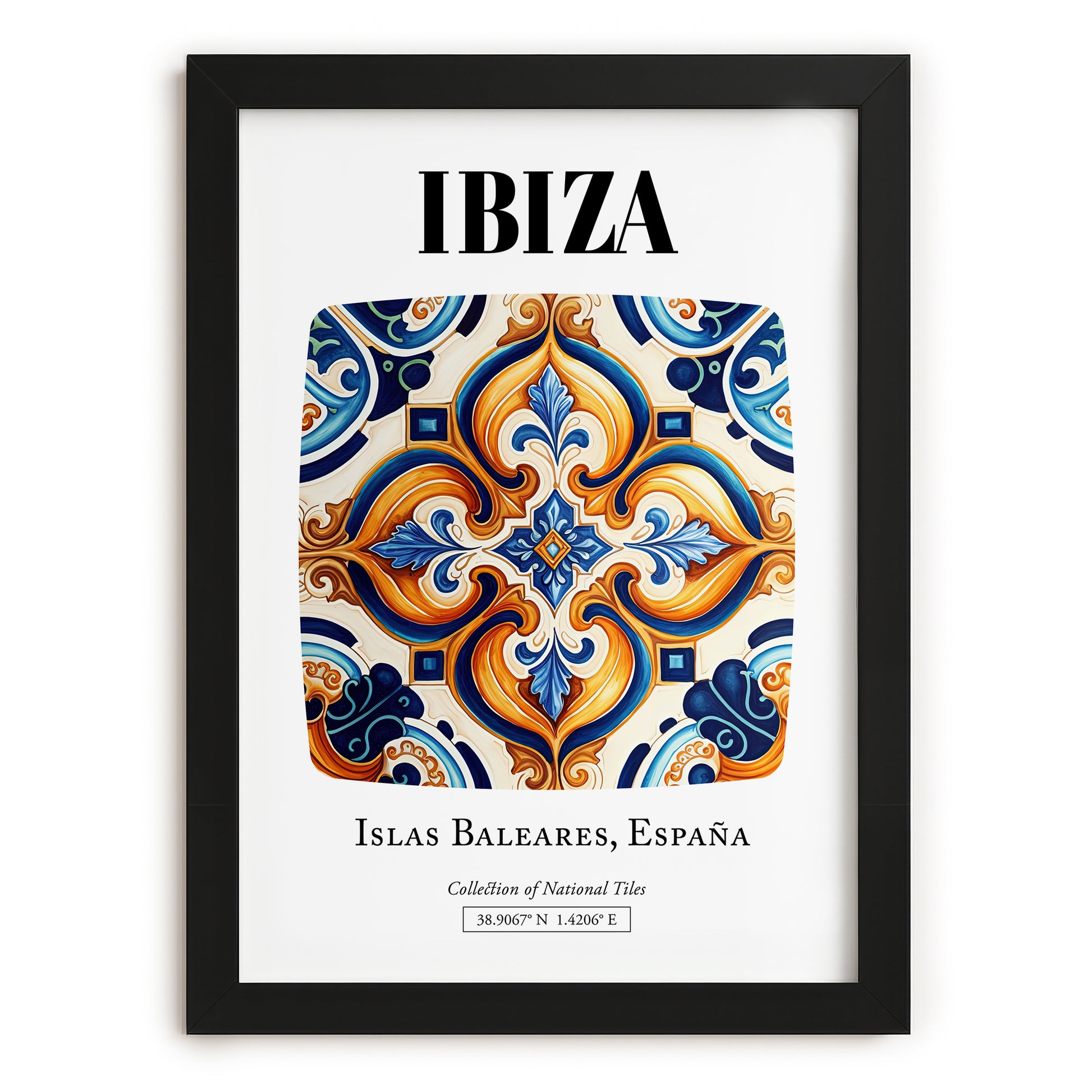 Ibiza, Spain – Historic Cities Art Print, in sleek black frame