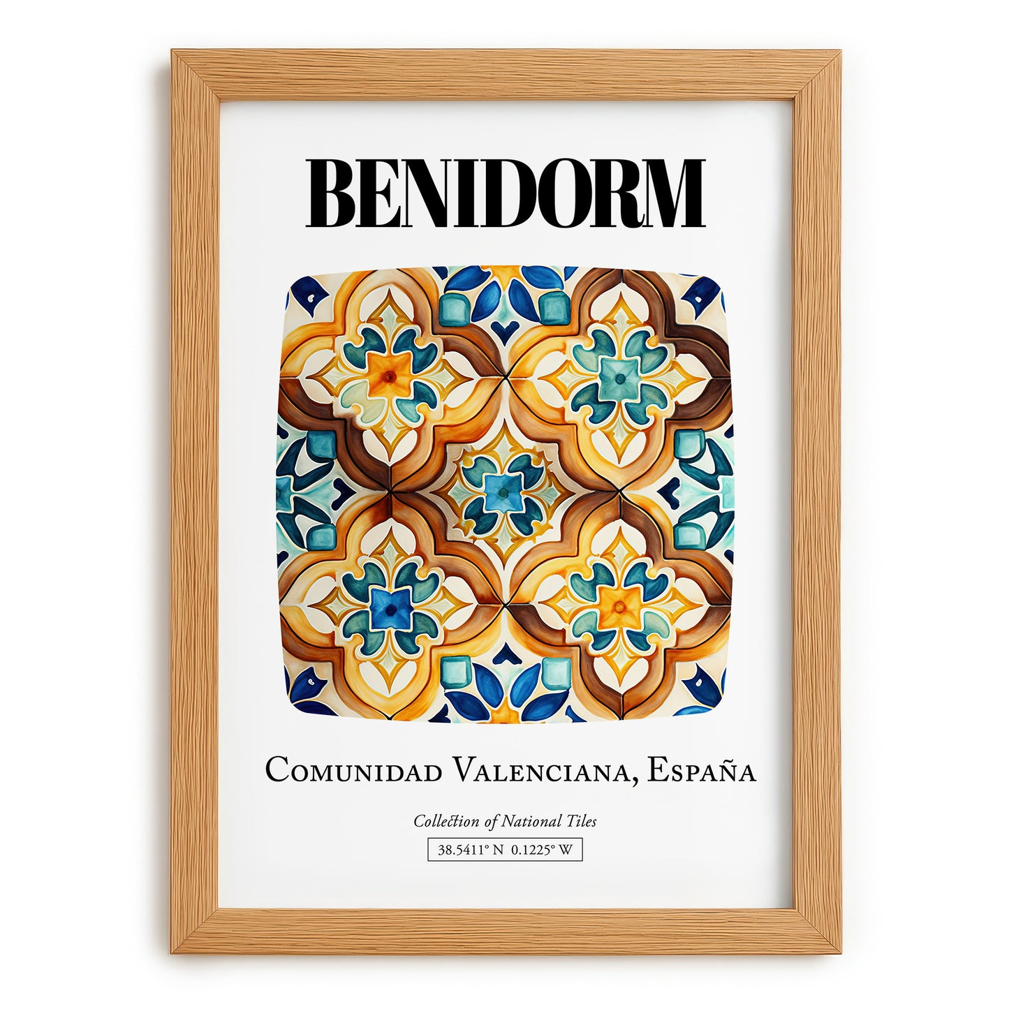 Benidorm, Spain – Retro Travel Poster, set in oak frame
