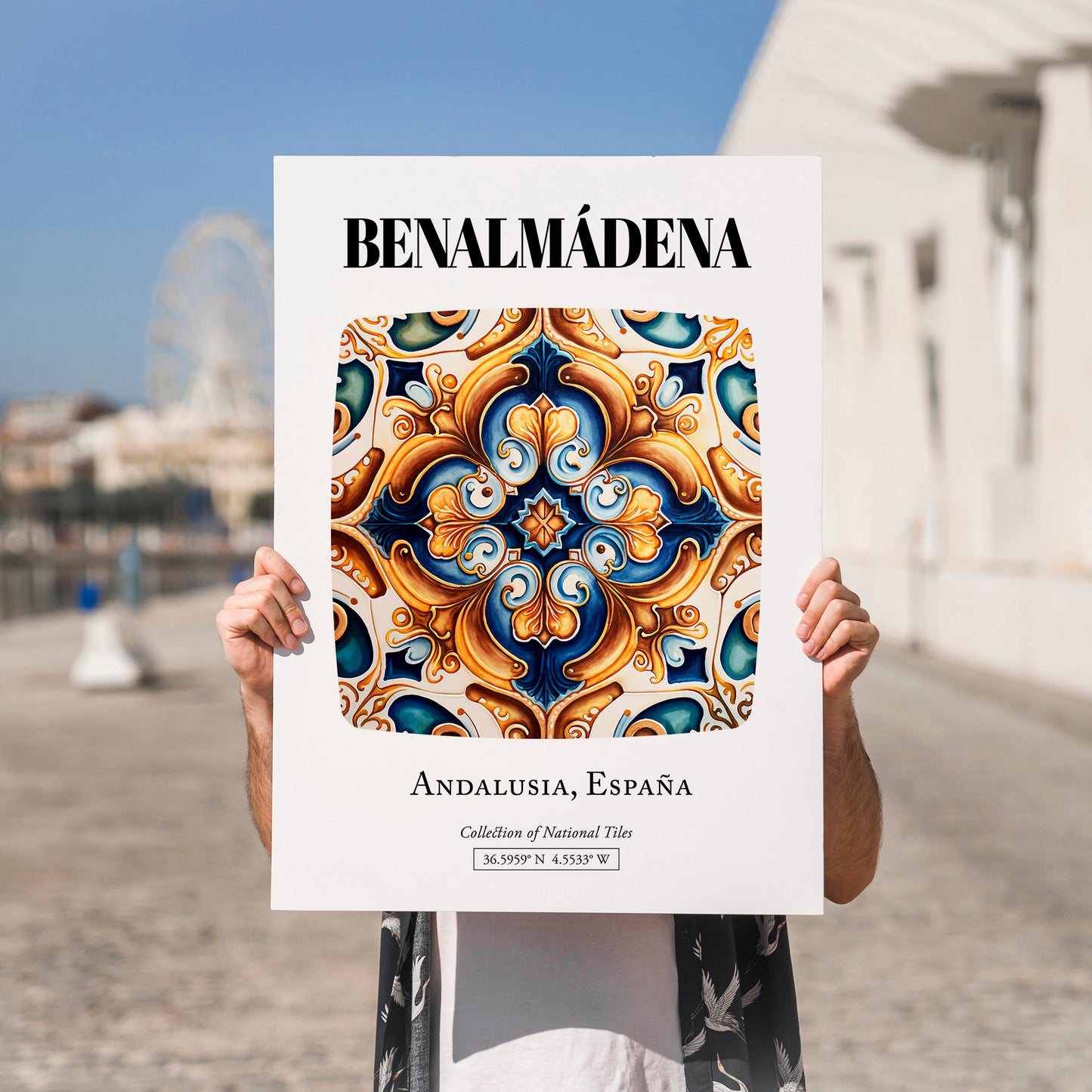 Benalmádena, Spain – National Pride Wall Decor, no-text version framed in wood