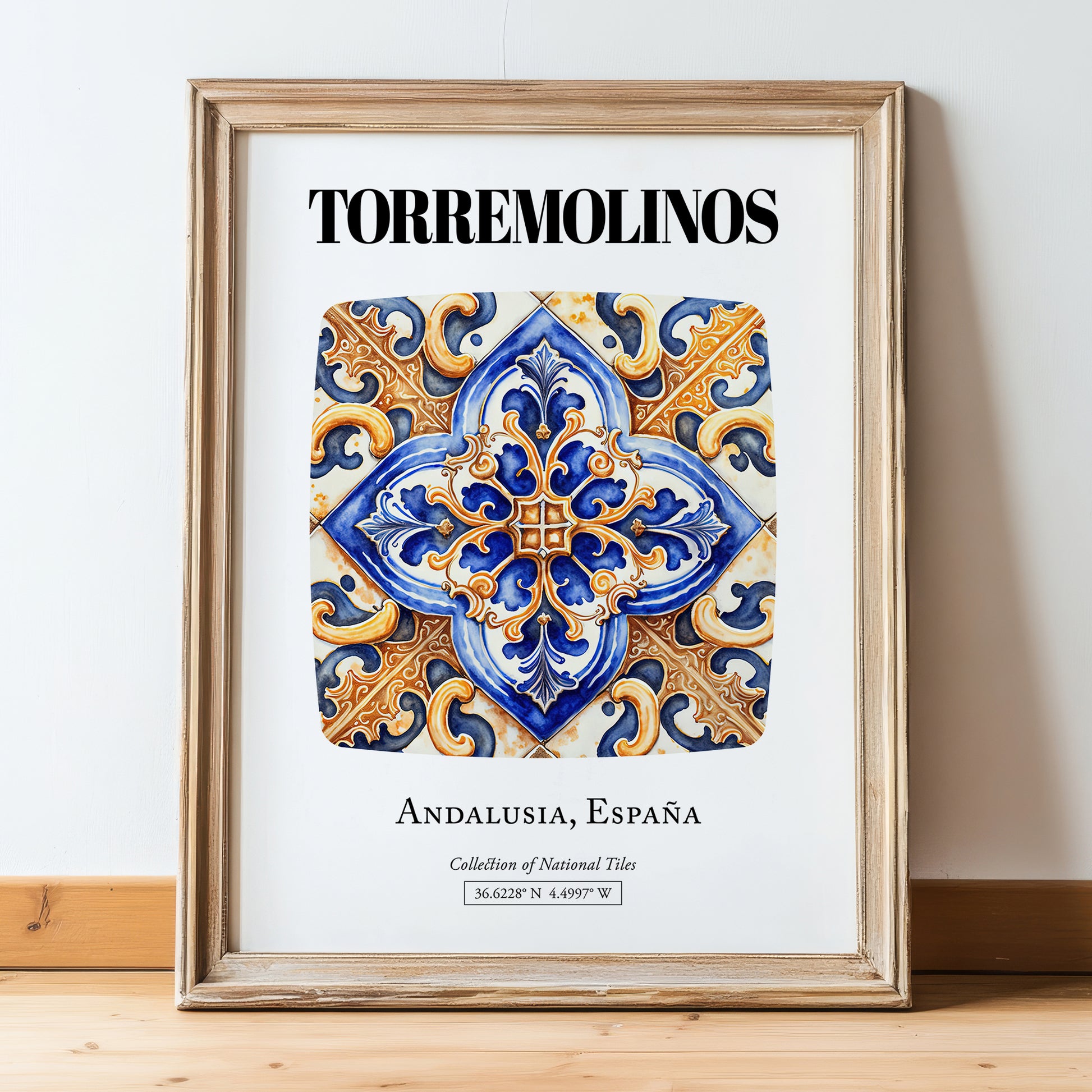 Torremolinos, Spain – Travel Print, in wooden frame leaning on the floor