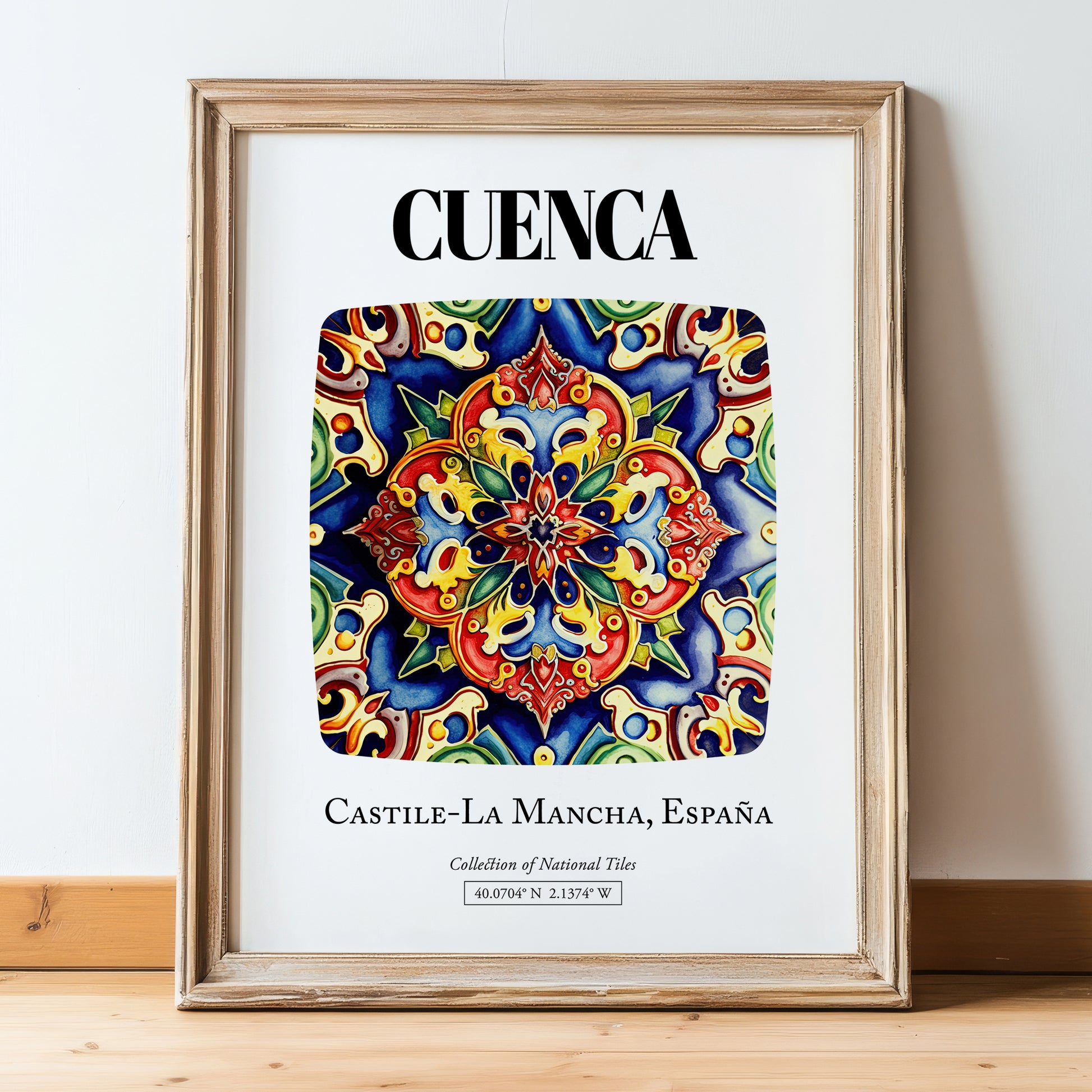 Cuenca, Spain – Travel Print, in wooden frame leaning on the floor