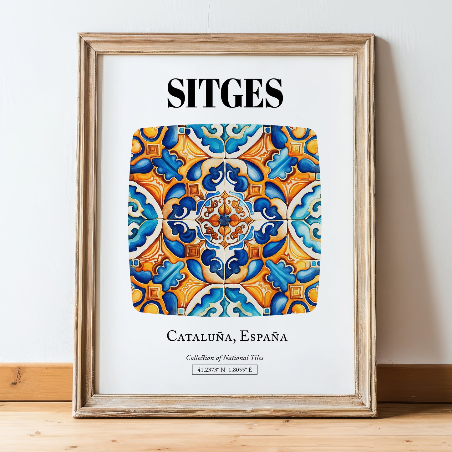 Sitges, Spain – Travel Print, in wooden frame leaning on the floor