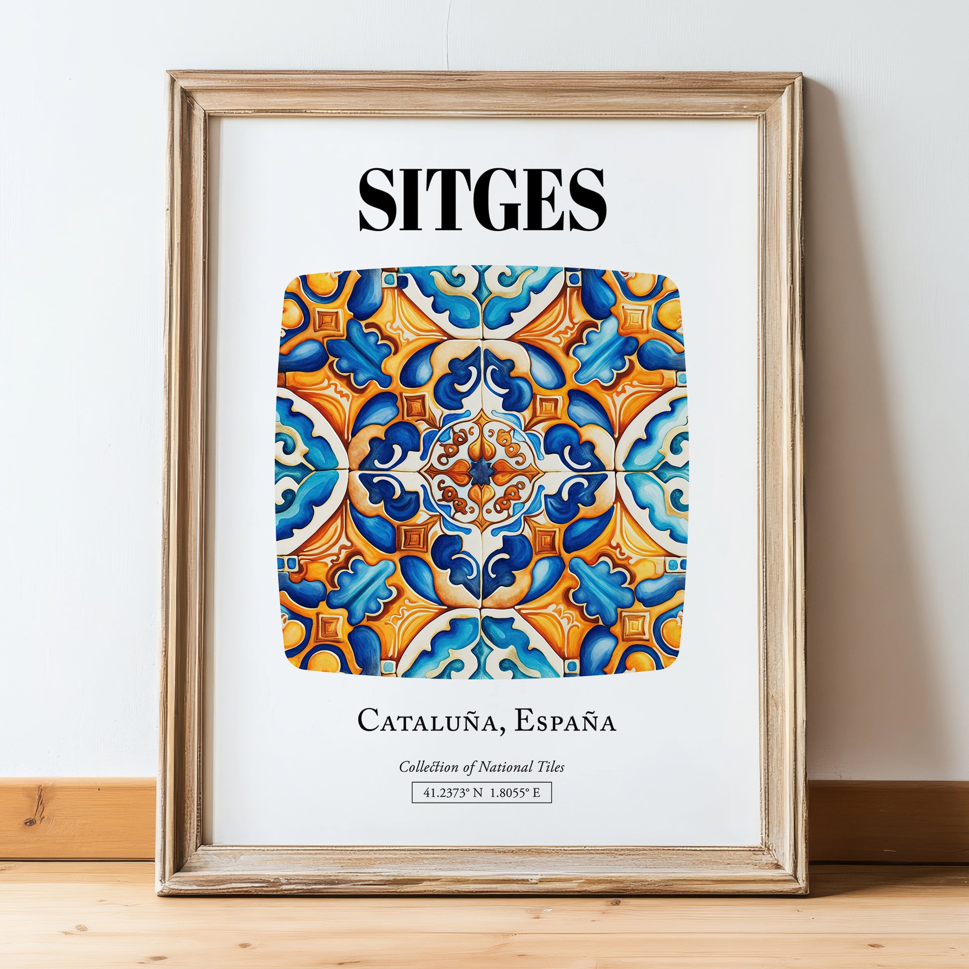 Sitges, Spain – Travel Print, in wooden frame leaning on the floor