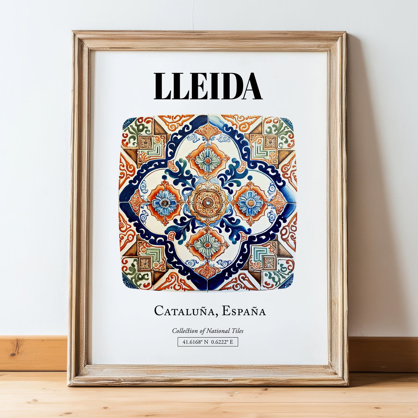 Lleida, Spain – Travel Destination Art, in wooden frame leaning on the floor