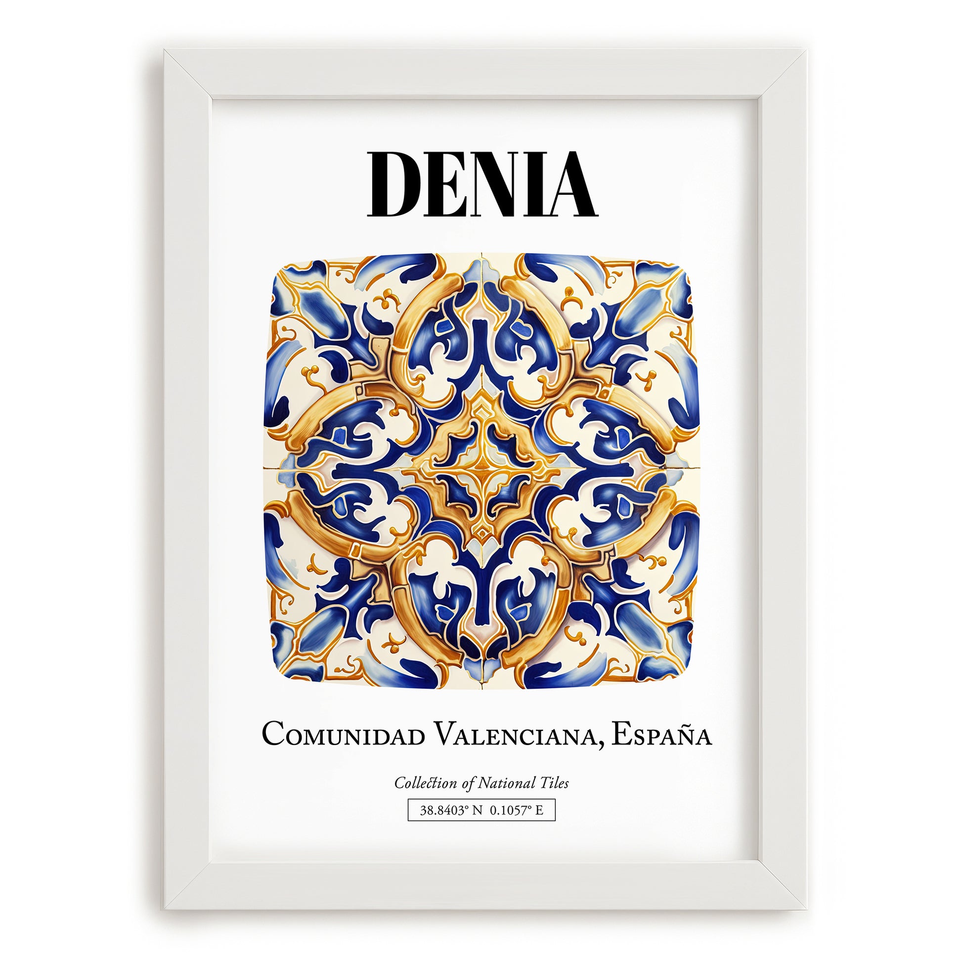 Denia, Spain – Travel Poster, placed in minimal white frame