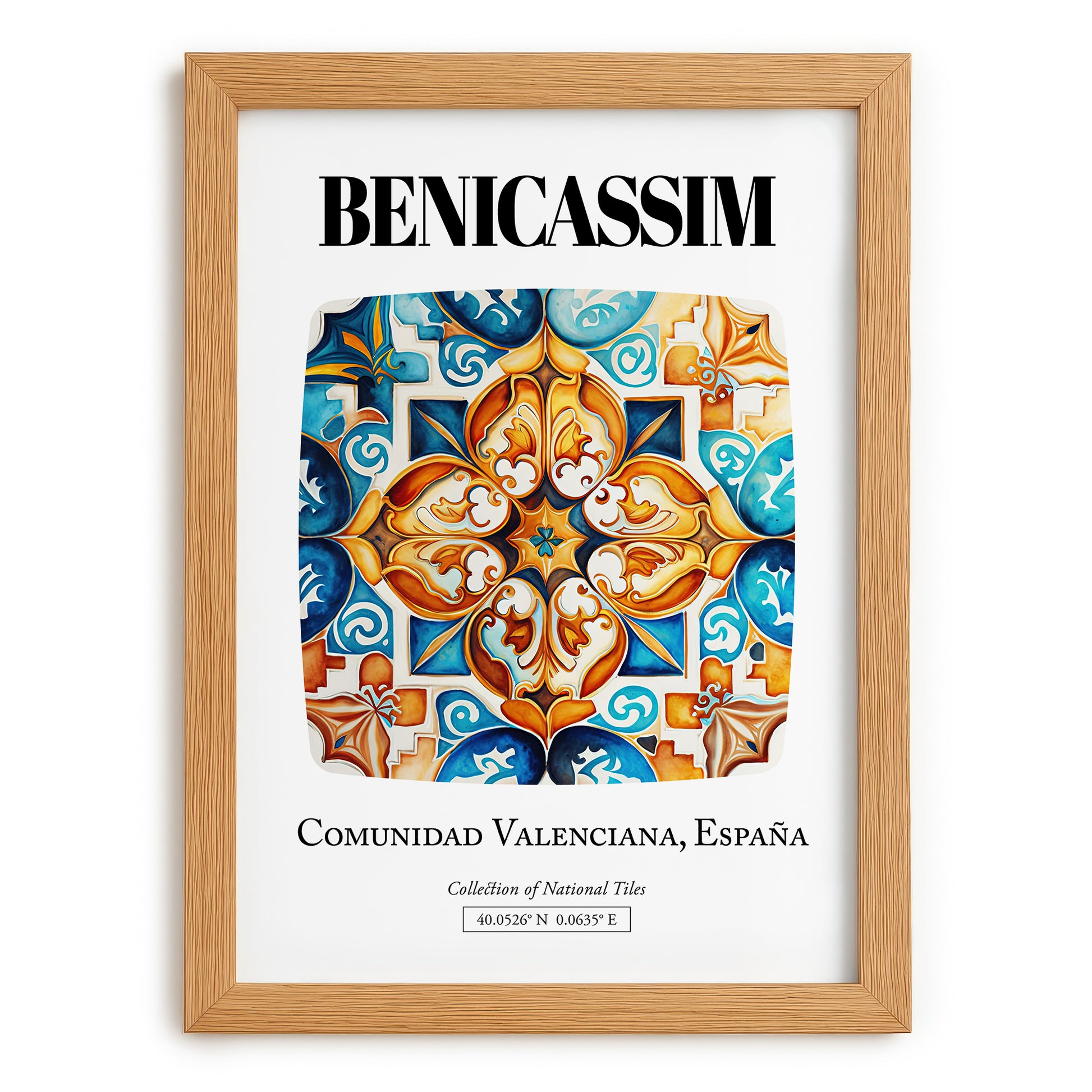 Benicassim, Spain – Travel Print, set in oak frame
