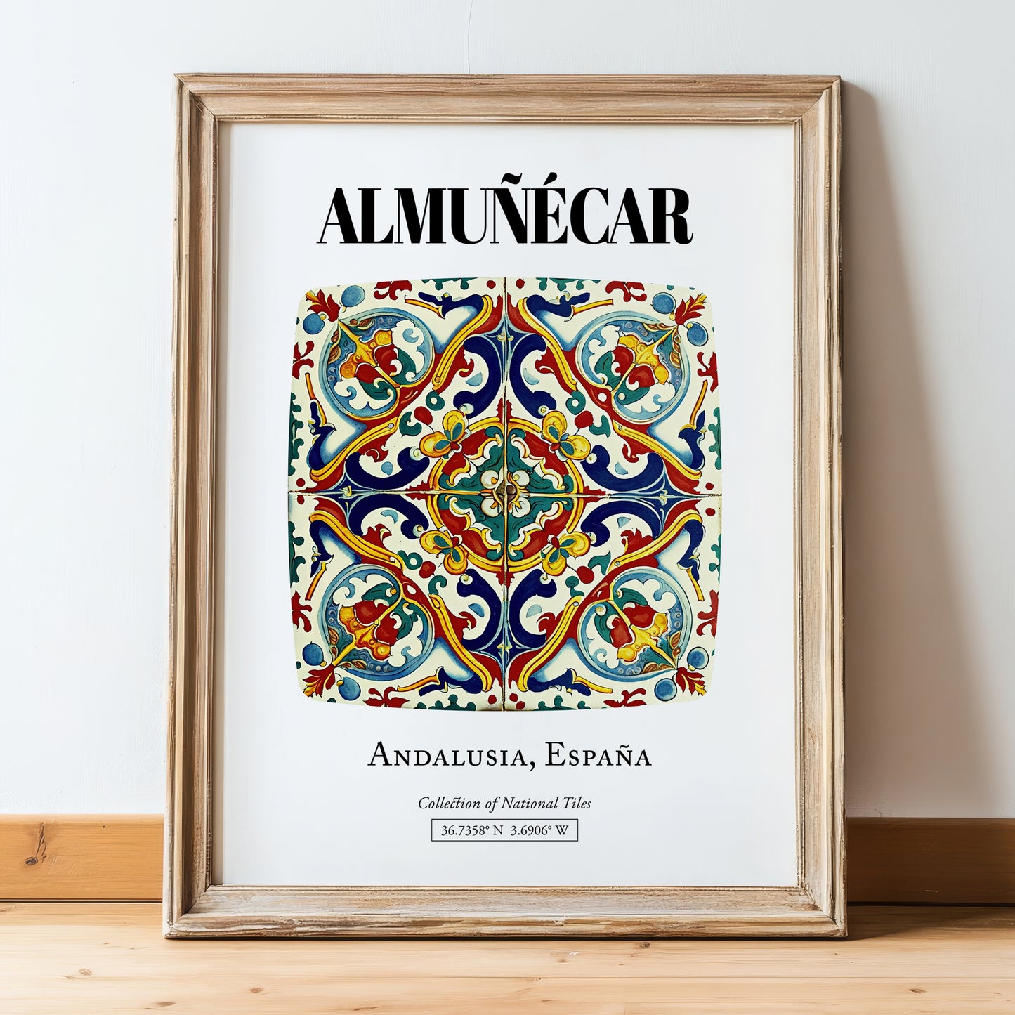 Almuñécar, Spain – Cityscape Wall Art, in wooden frame leaning on the floor