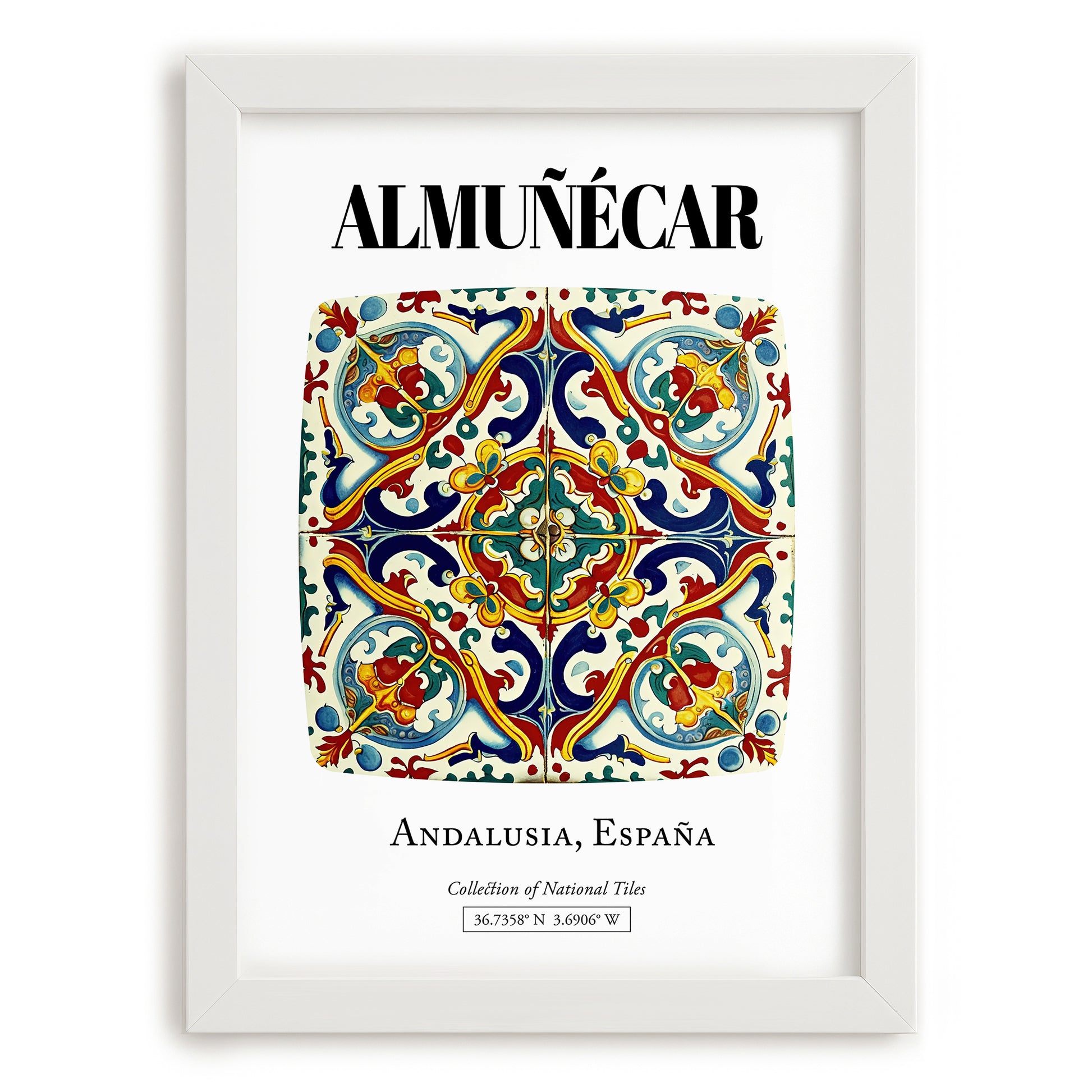 Almuñécar, Spain – Cityscape Wall Art, placed in minimal white frame