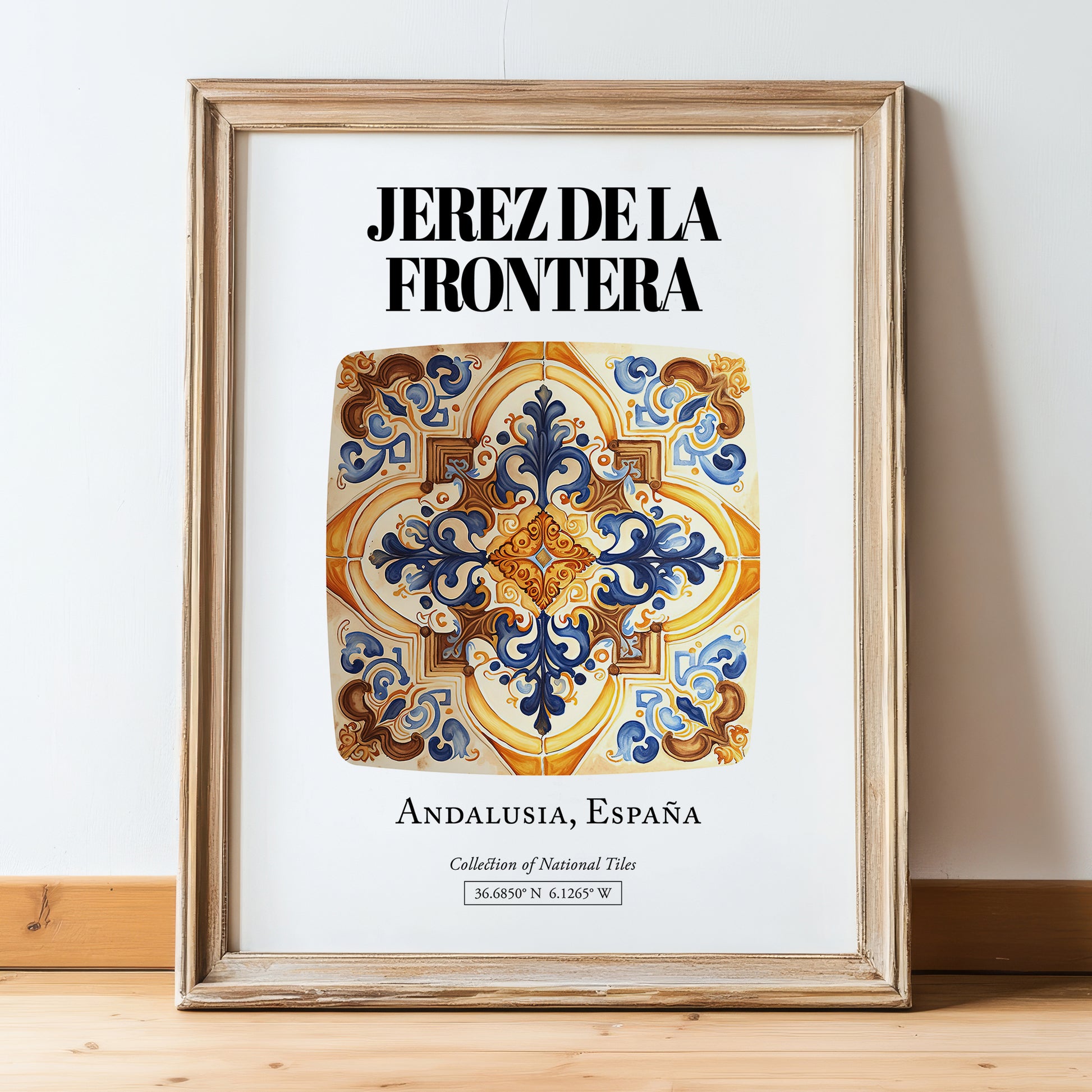 Jerez De La Frontera, Spain – Travel Wall Decor, in wooden frame leaning on the floor
