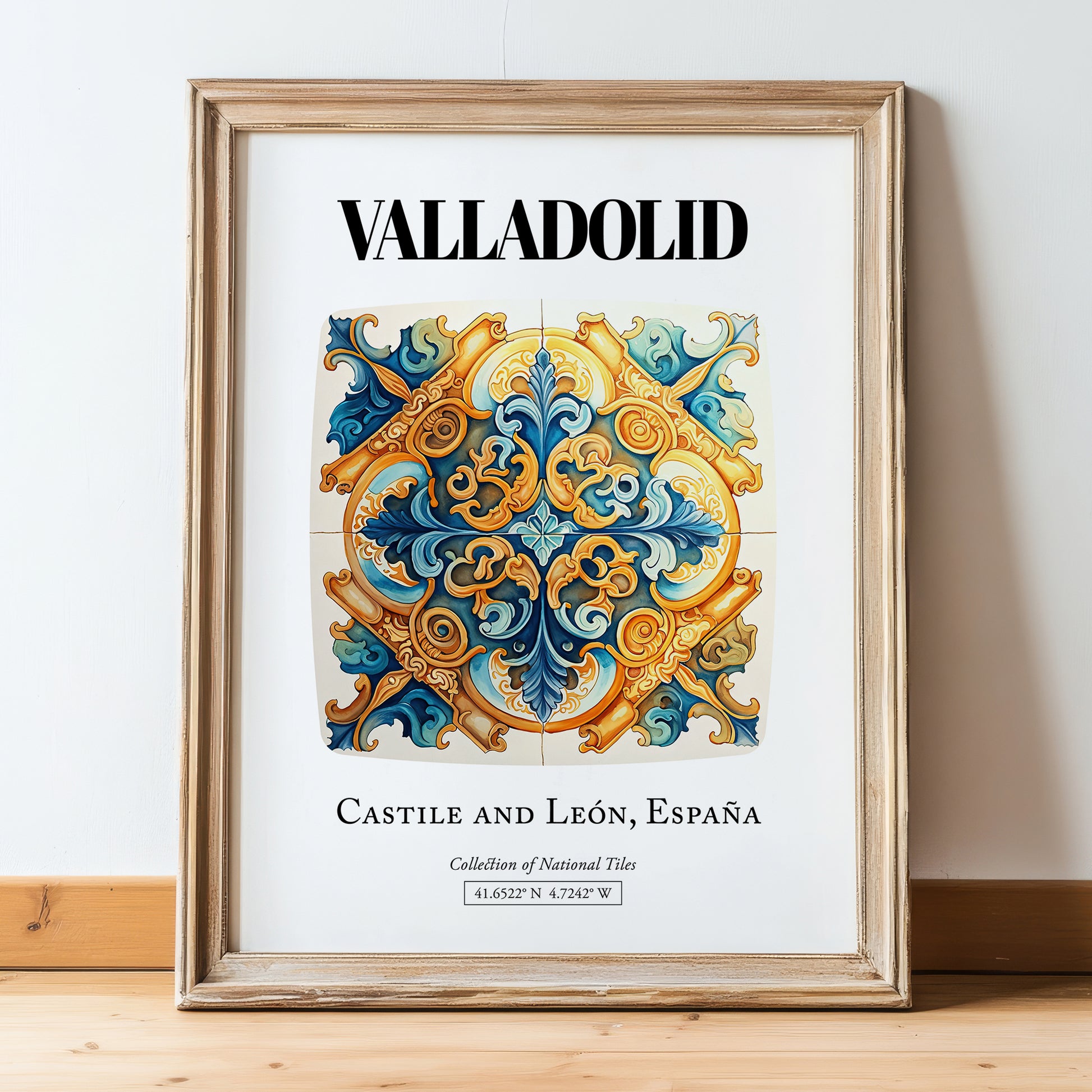 Valladolid, Spain – Travel Wall Decor, in wooden frame leaning on the floor