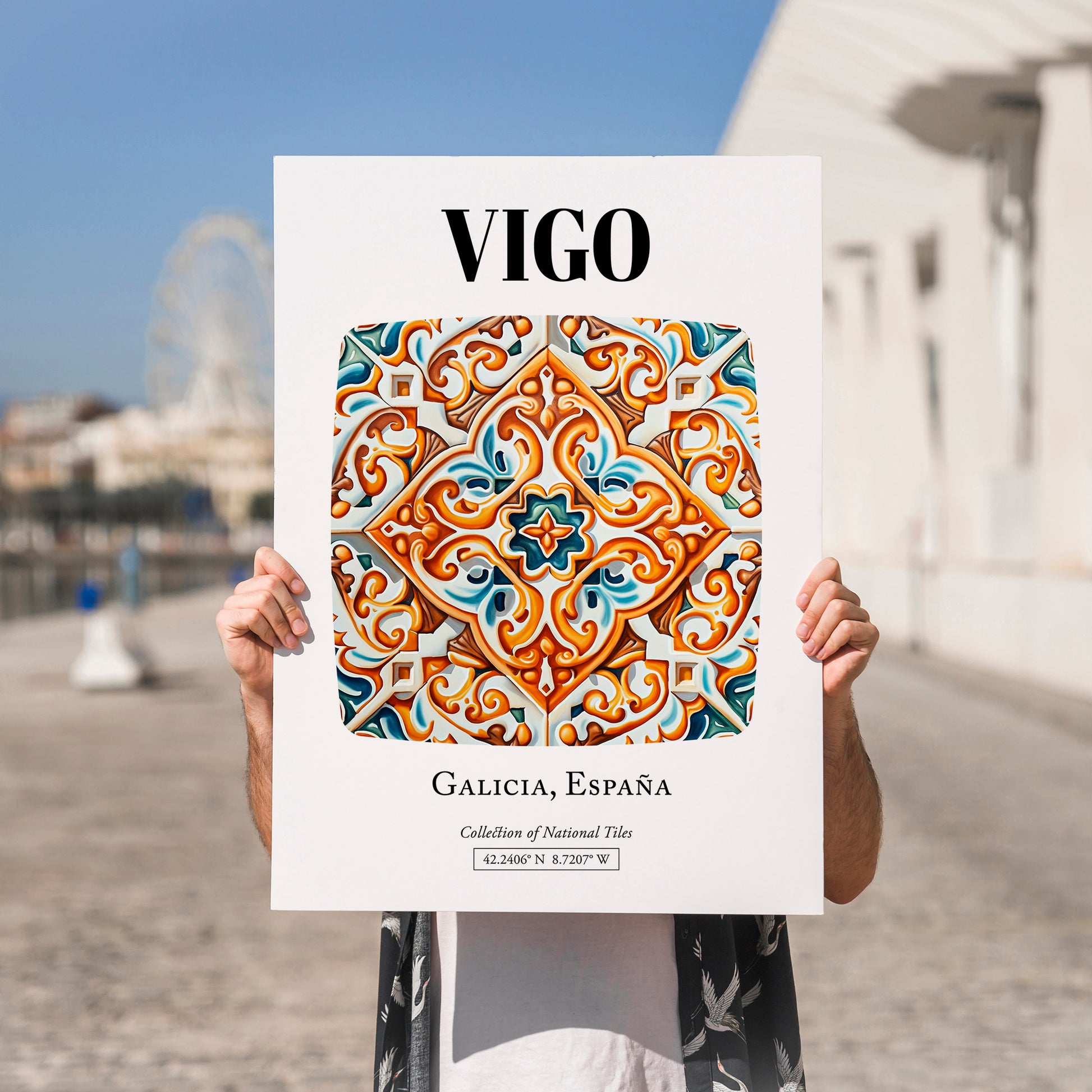 Vigo, Spain – Travel Print, no-text version framed in wood