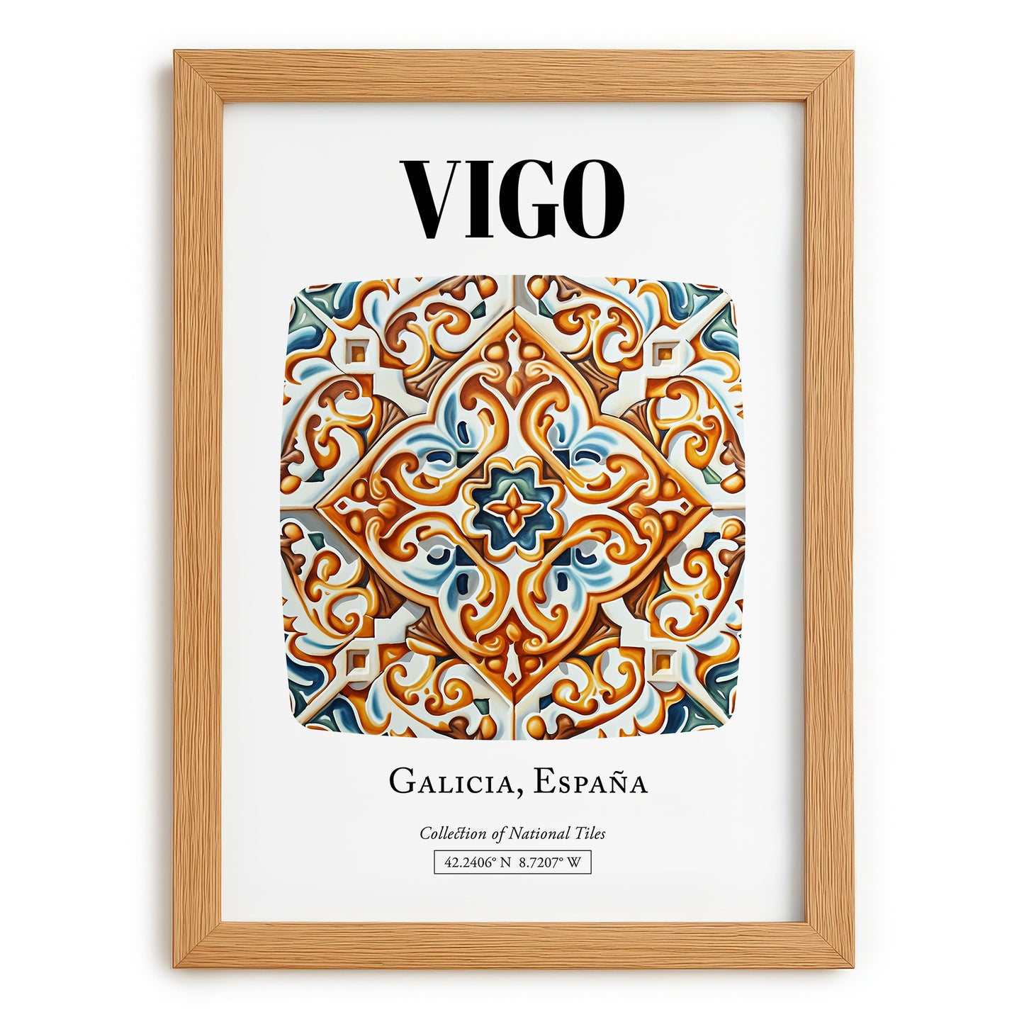 Vigo, Spain – Travel Print, set in oak frame
