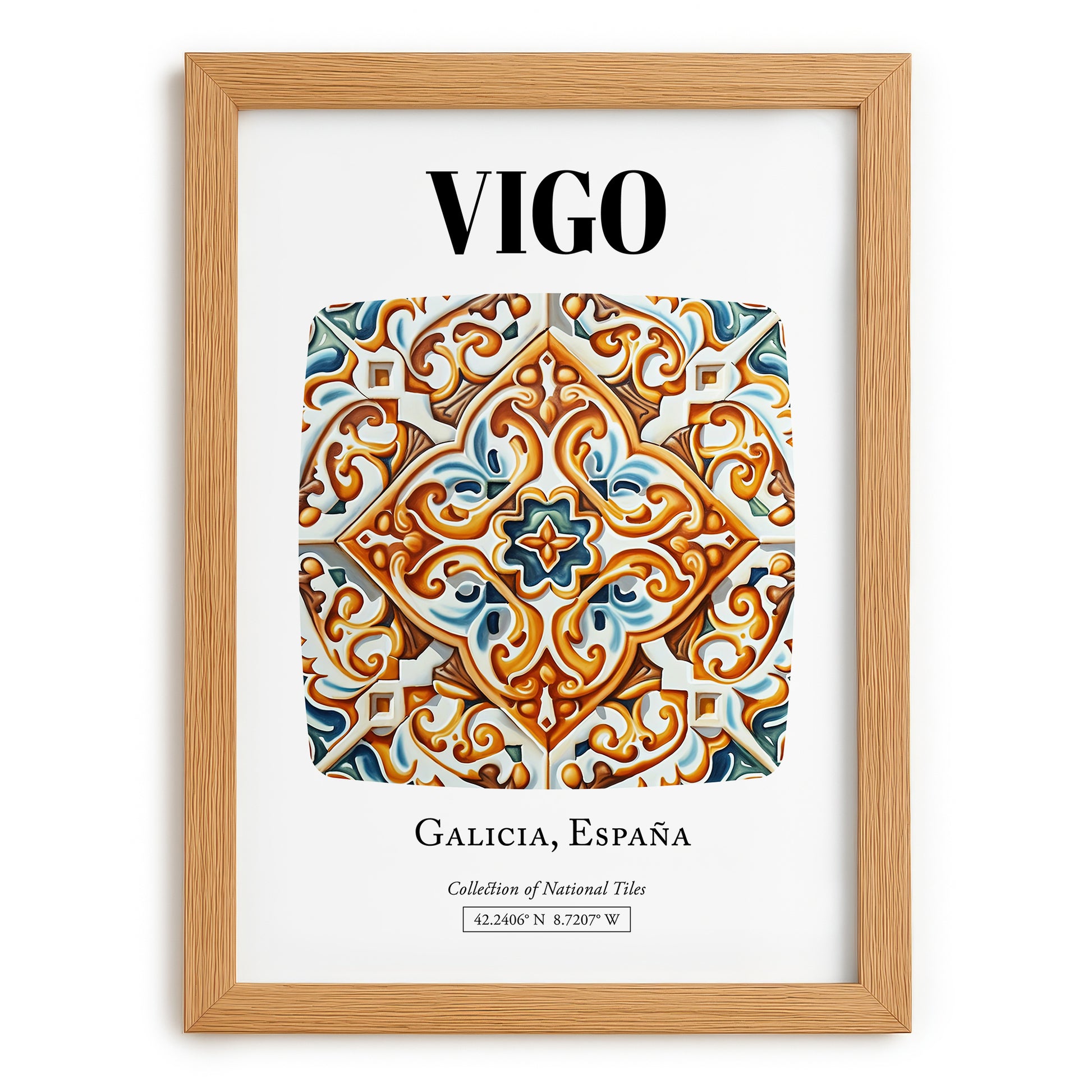 Vigo, Spain – Travel Print, set in oak frame