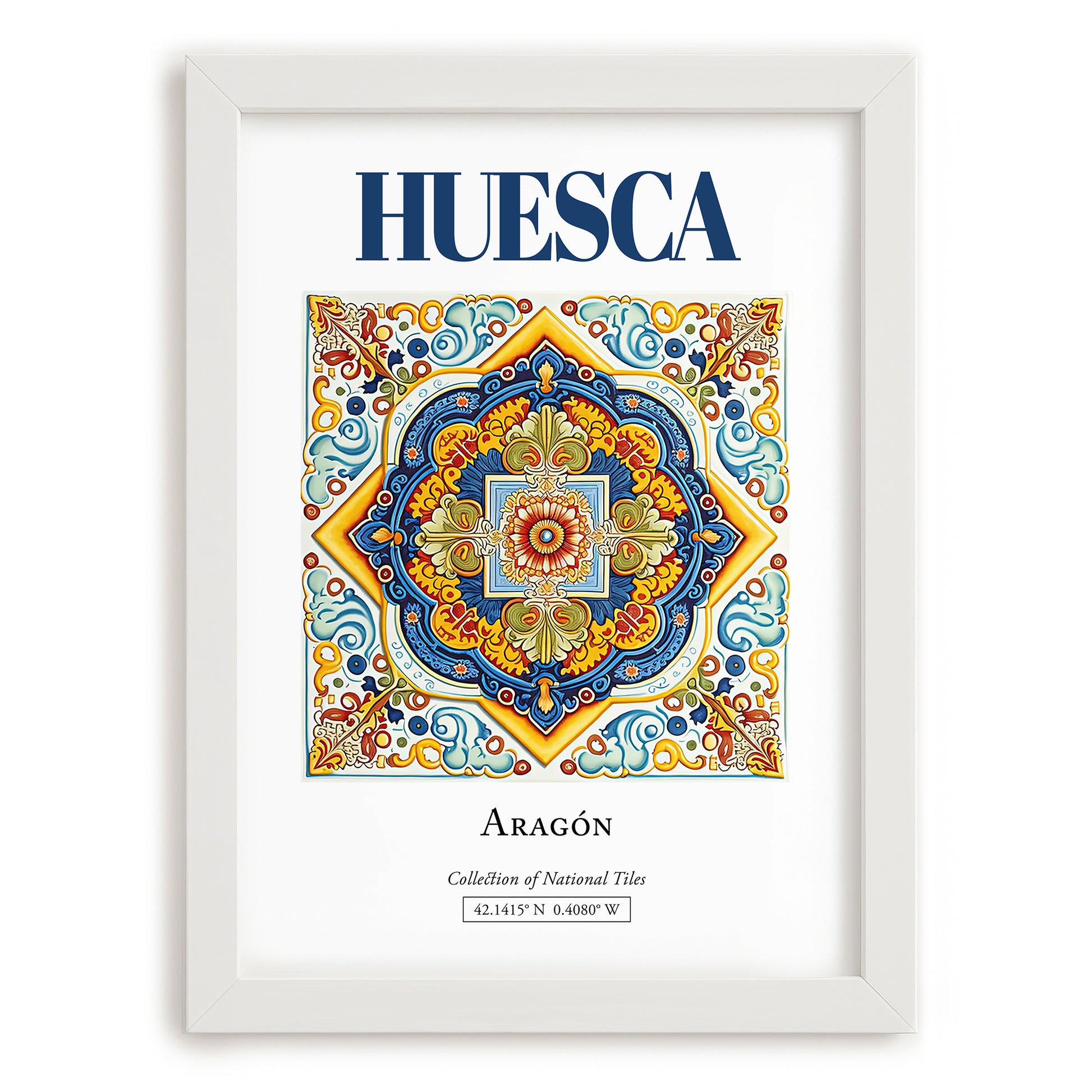 Huesca, Spain – Travel Poster, placed in minimal white frame