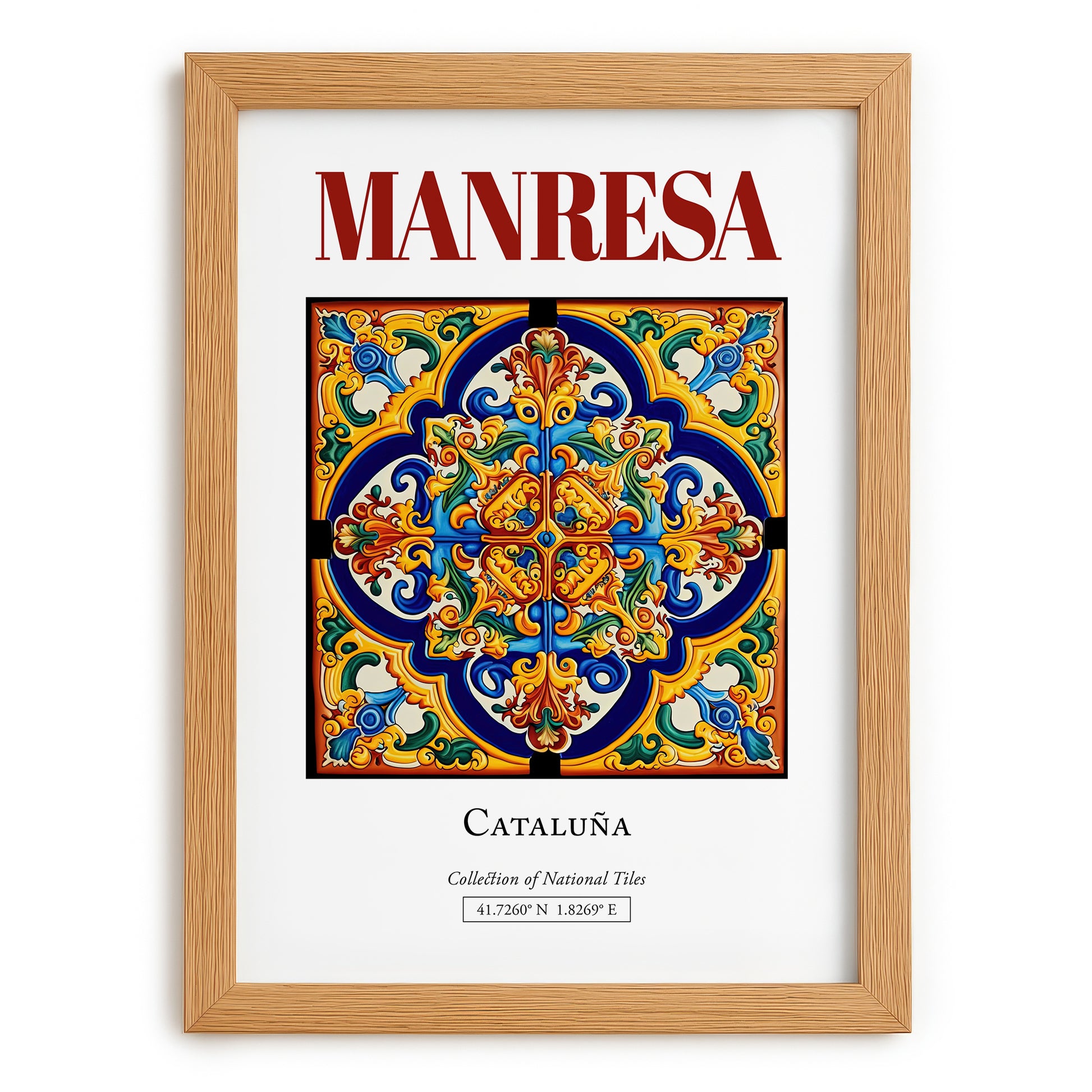 Manresa, Spain – Architectural Travel Art, set in oak frame