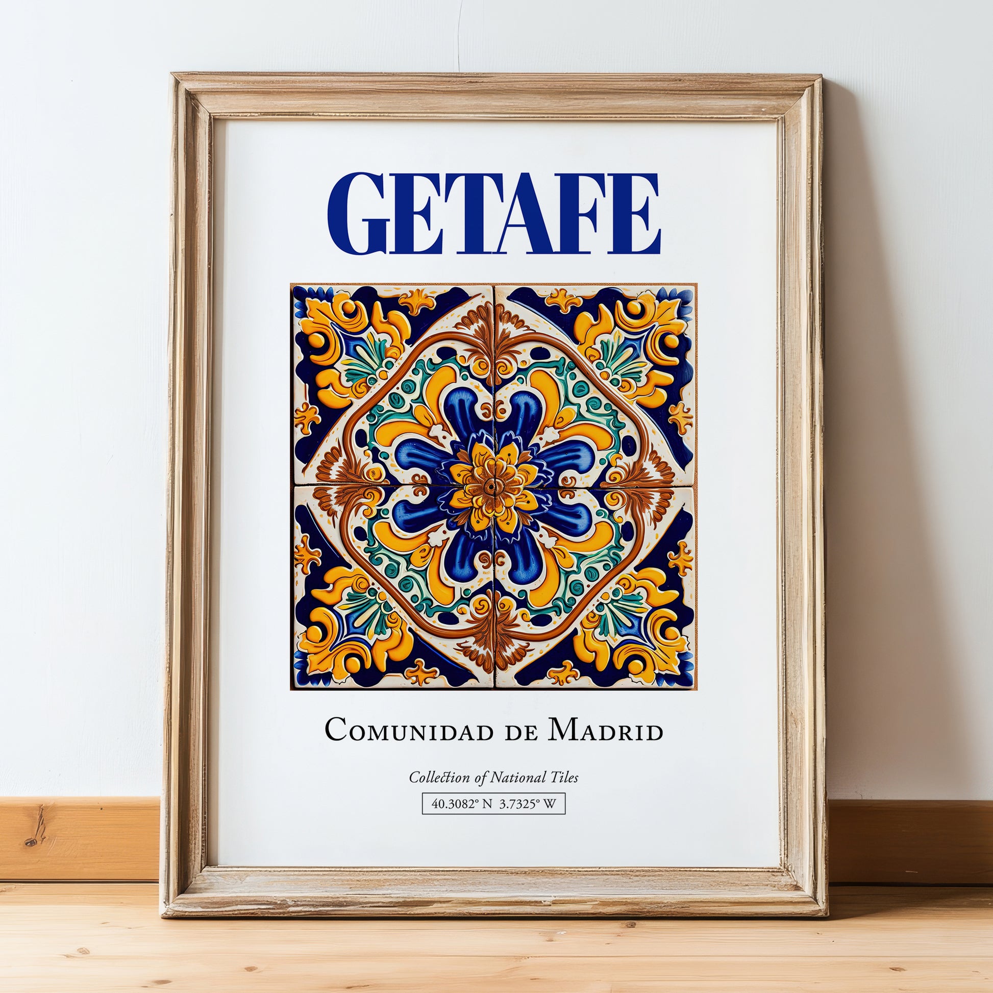 Getafe, Spain – Travel Print, in wooden frame leaning on the floor