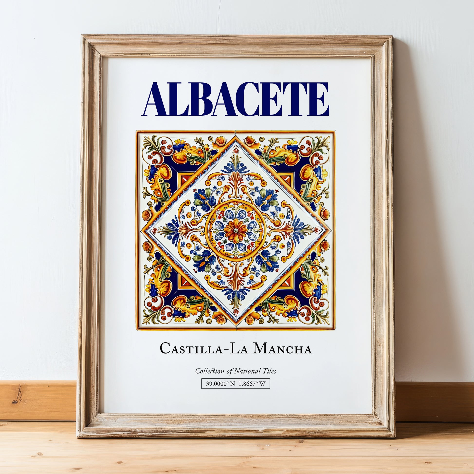 Albacete, Spain – Travel Wall Decor, in wooden frame leaning on the floor