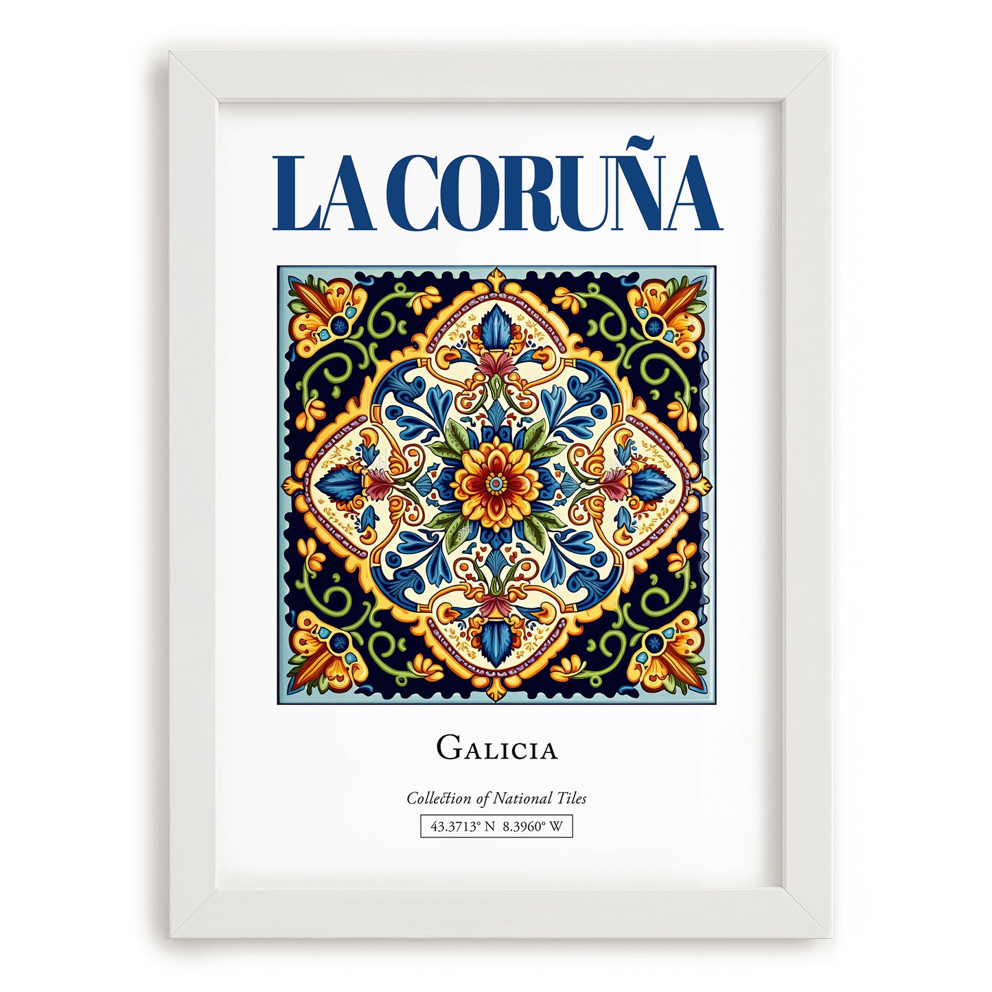 La Coruña (A Coruña), Spain – Cultural Heritage Wall Art, placed in minimal white frame