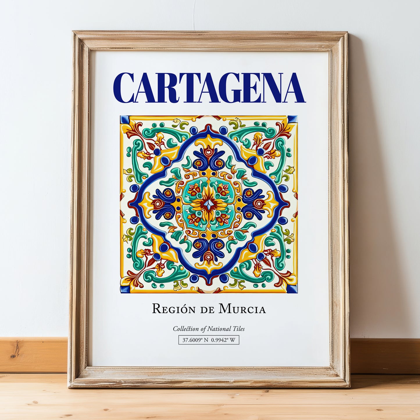 Cartagena, Spain – Minimalist Travel Print, in wooden frame leaning on the floor