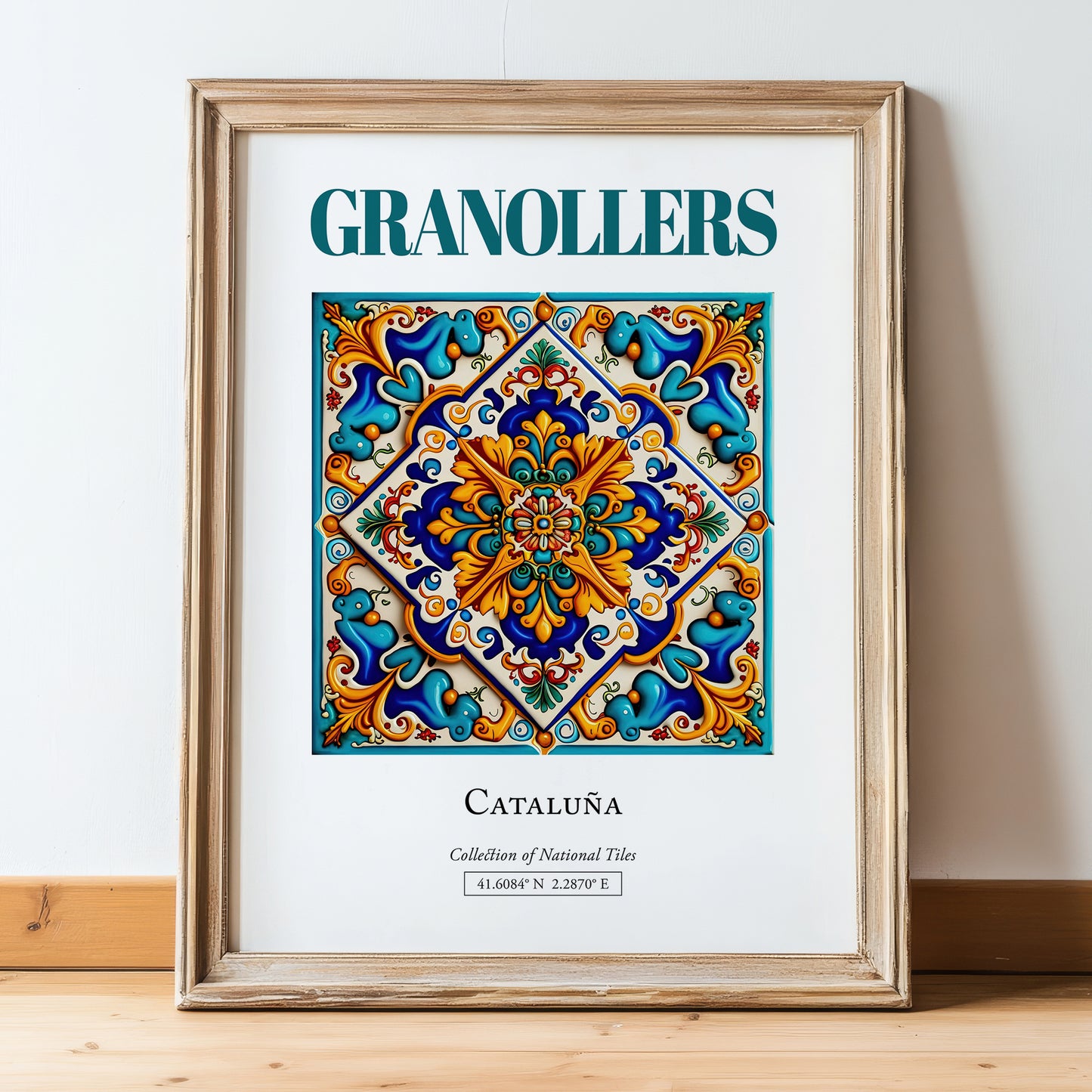 Granollers, Spain – Away From Home Poster, in wooden frame leaning on the floor