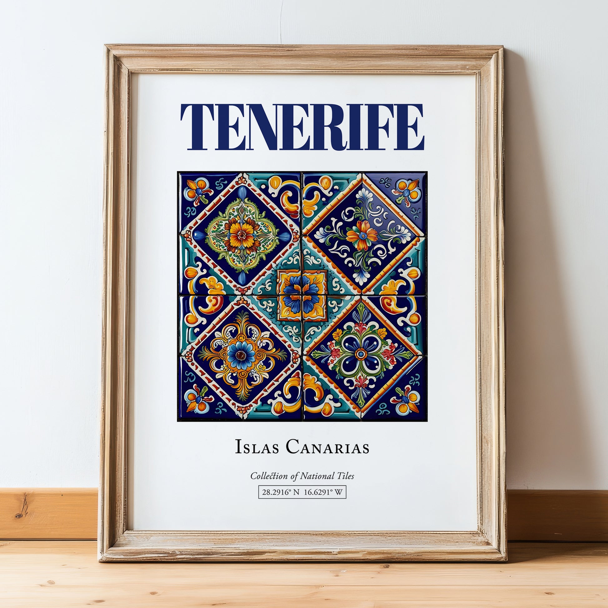 Tenerife, Spain – Travel Print, in wooden frame leaning on the floor
