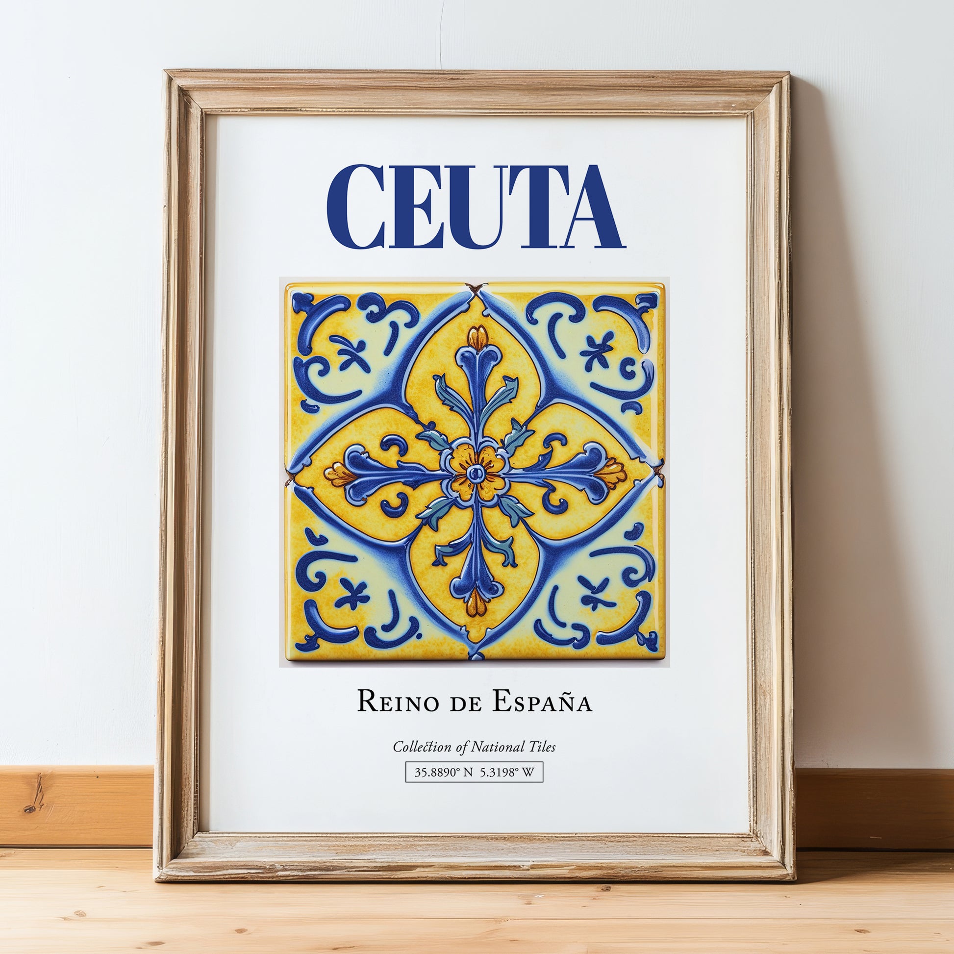 Ceuta, Spain – Wanderlust Wall Decor, in wooden frame leaning on the floor