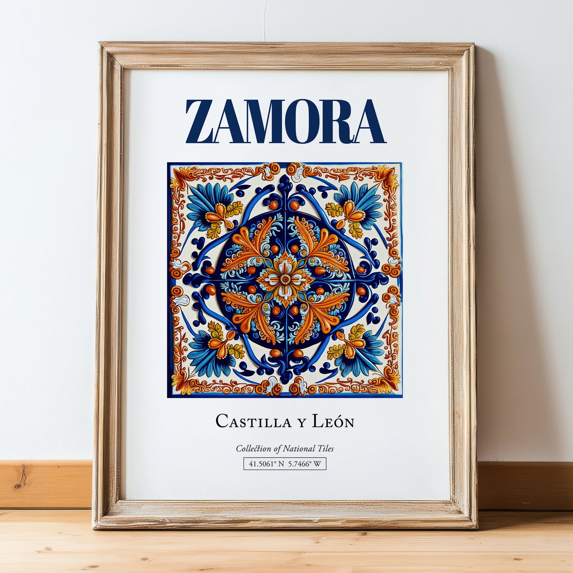 Zamora, Spain – Travel Print, in wooden frame leaning on the floor