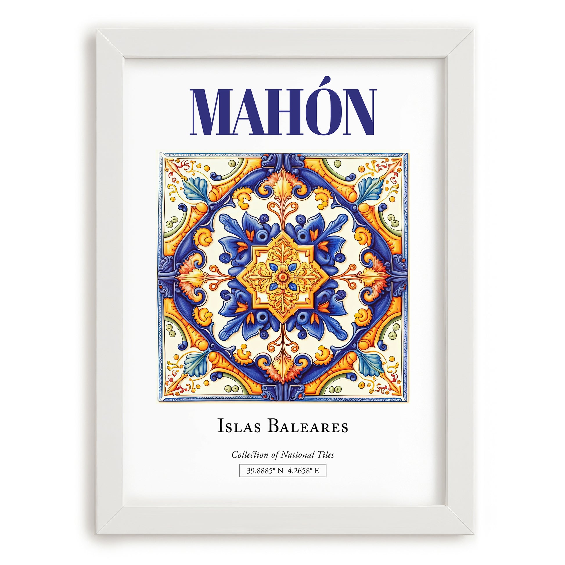 Mahón (Maó), Spain – Cityscape Wall Art, placed in minimal white frame