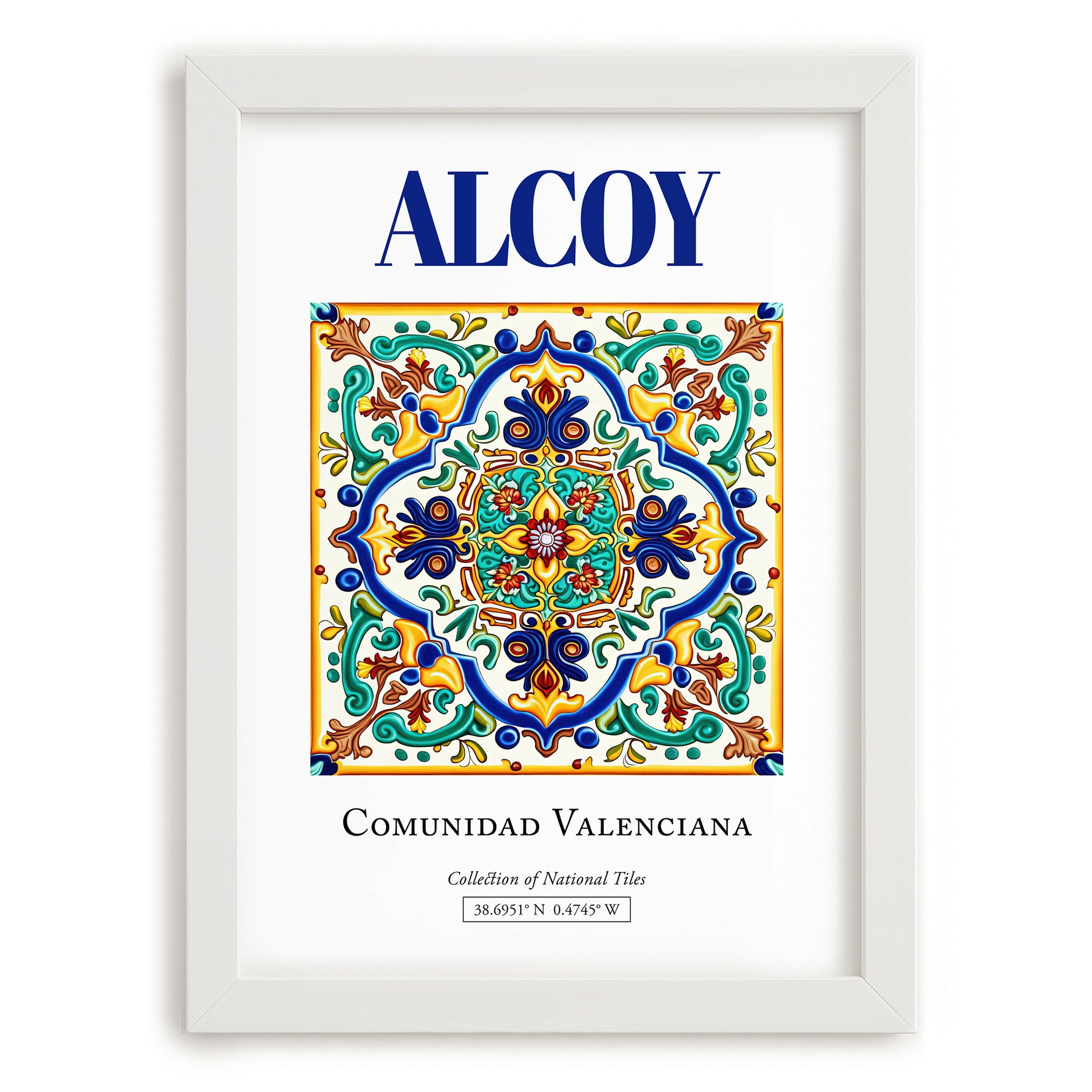 Alcoy, Spain – World Travel Art, placed in minimal white frame