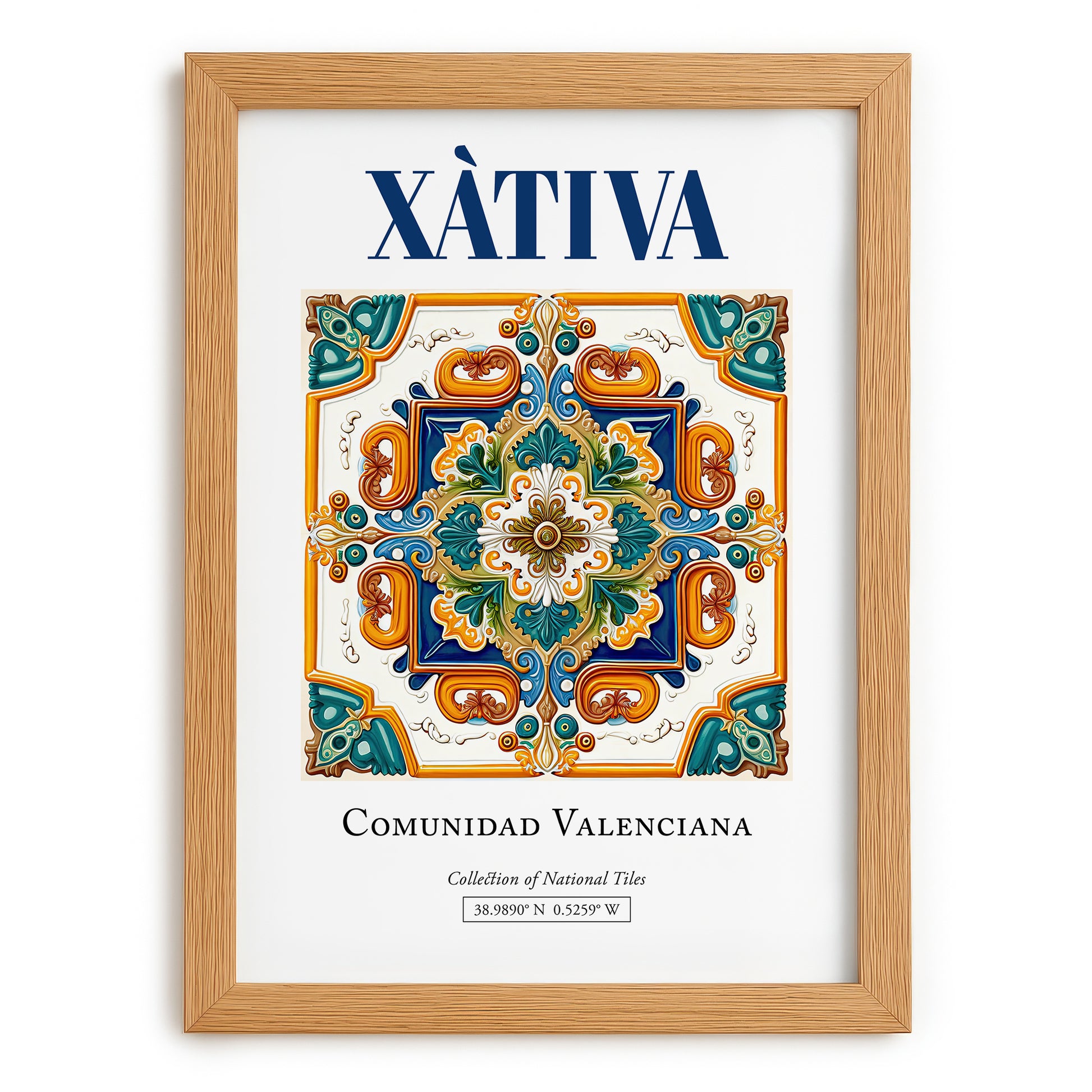 Xàtiva, Spain – Travel Print, set in oak frame