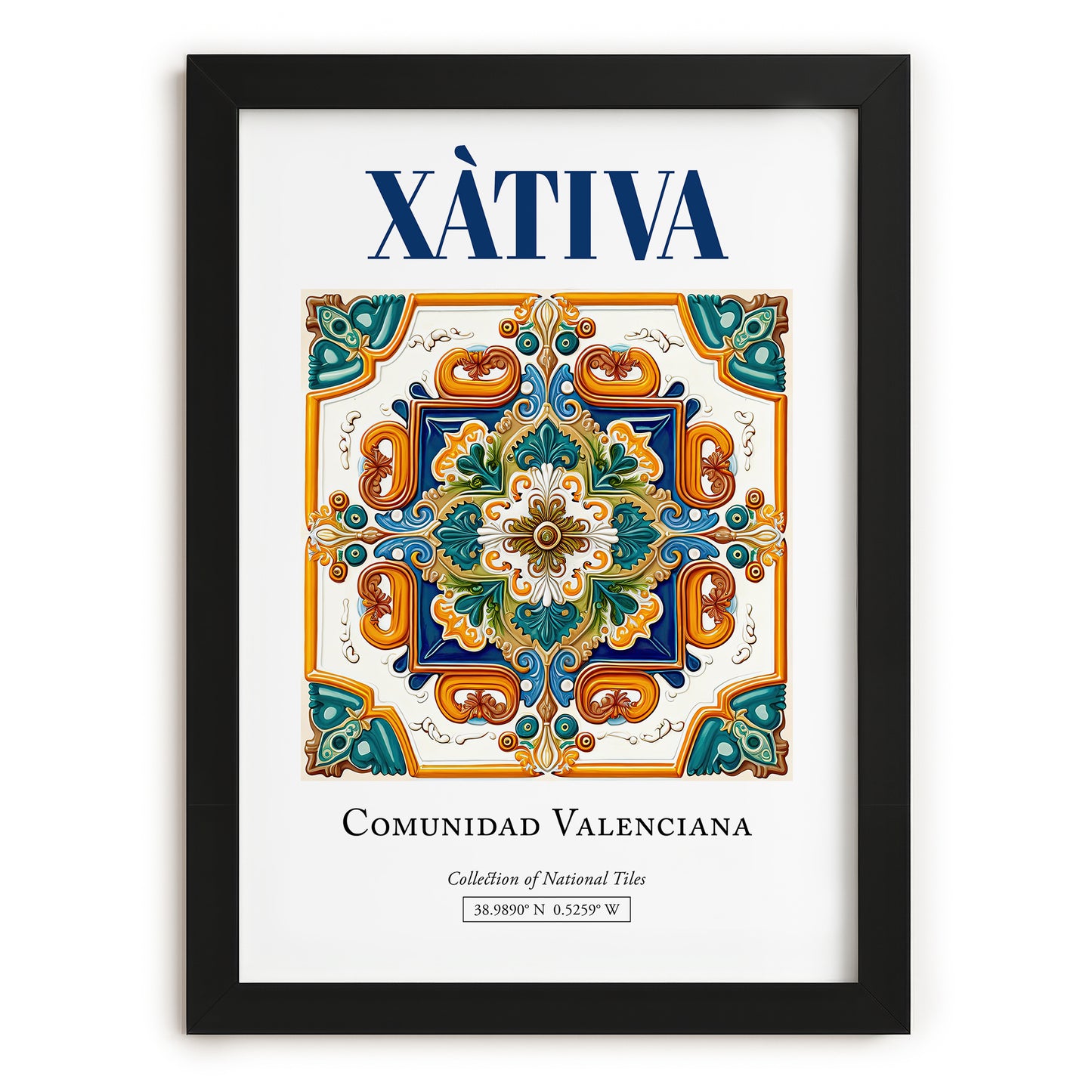 Xàtiva, Spain – Travel Print, in sleek black frame