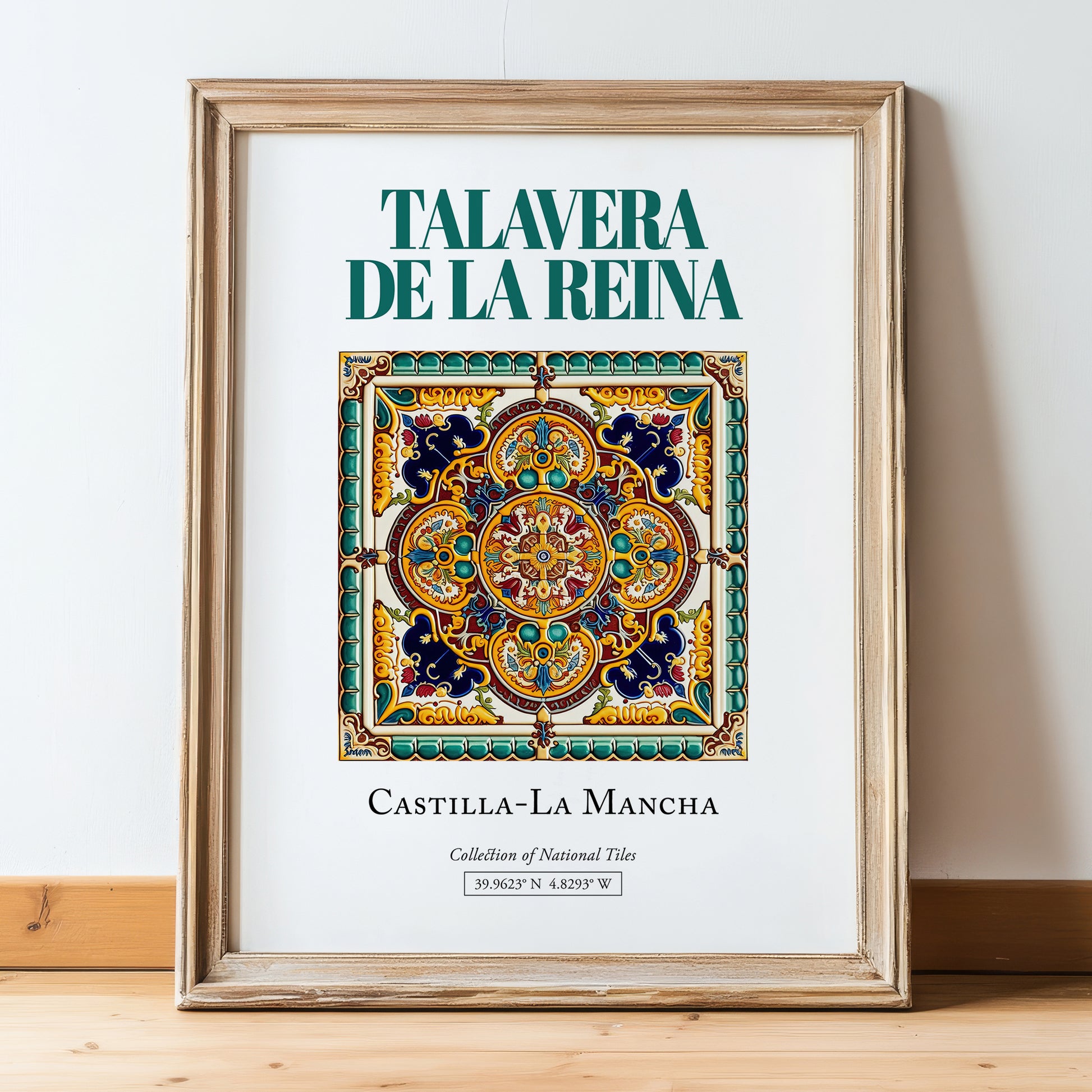 Talavera de la Reina, Spain – Historic Cities Art Print, in wooden frame leaning on the floor
