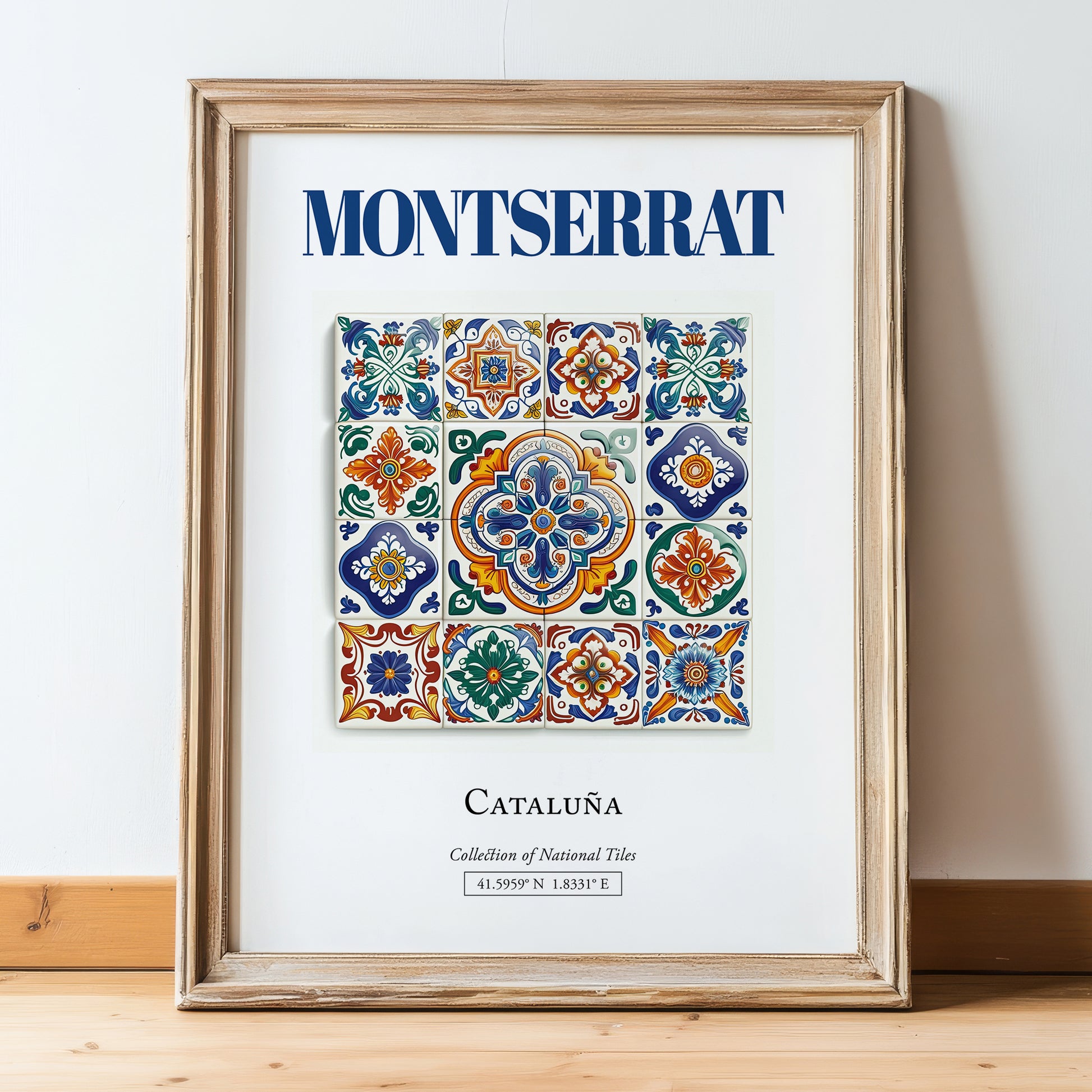Montserrat, Spain – Cityscape Wall Art, in wooden frame leaning on the floor
