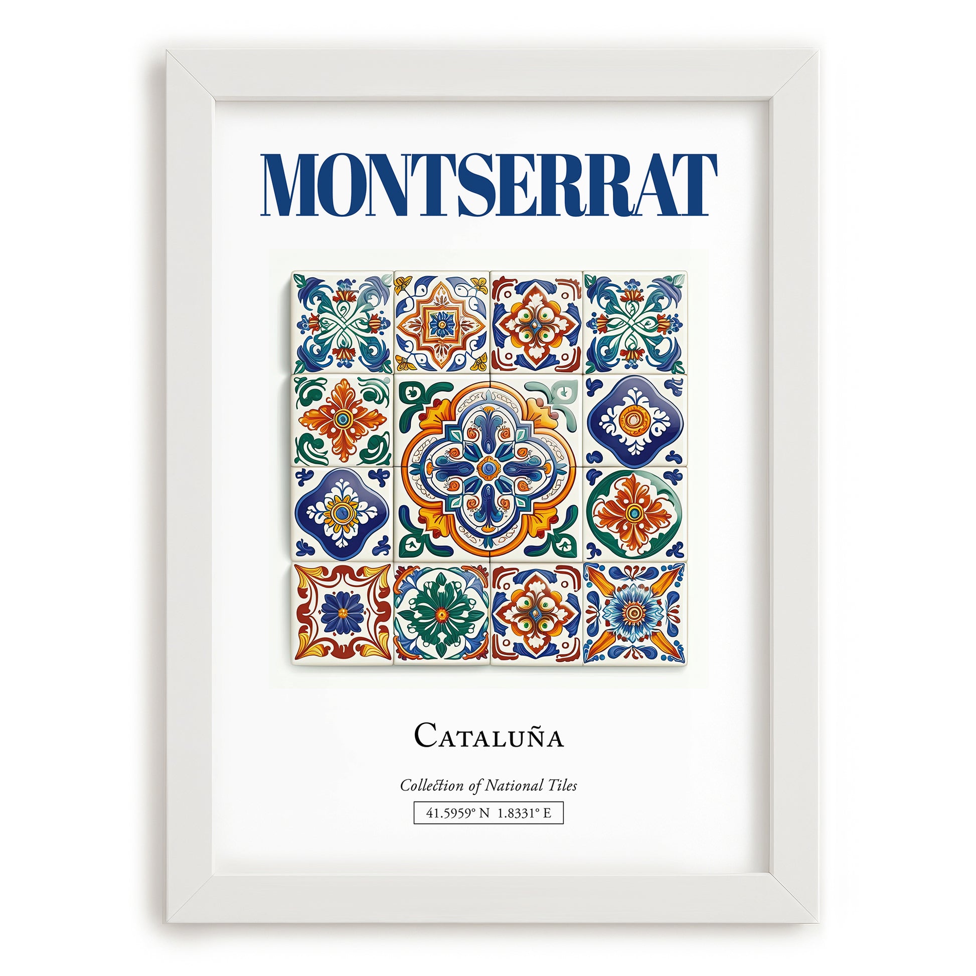 Montserrat, Spain – Cityscape Wall Art, placed in minimal white frame