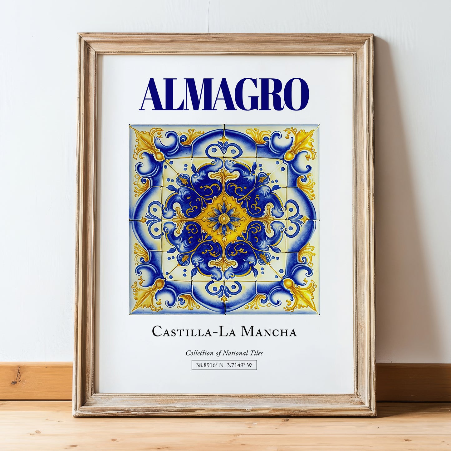 Almagro, Spain – World Heritage Travel Poster, in wooden frame leaning on the floor
