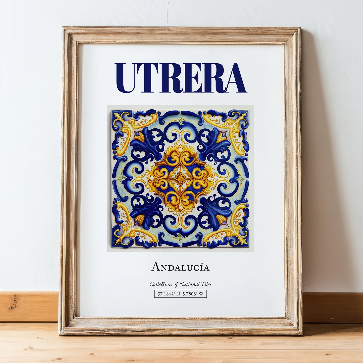 Utrera, Spain – Architectural Travel Art, in wooden frame leaning on the floor