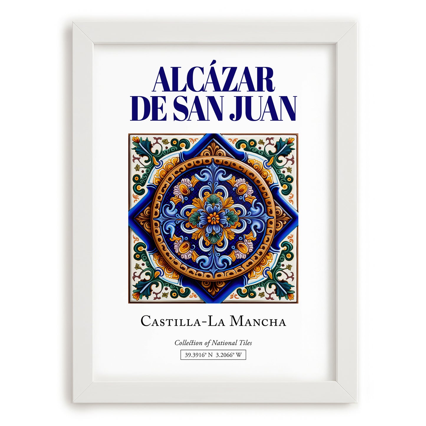 Alcázar de San Juan, Spain – Cityscape Wall Art, placed in minimal white frame