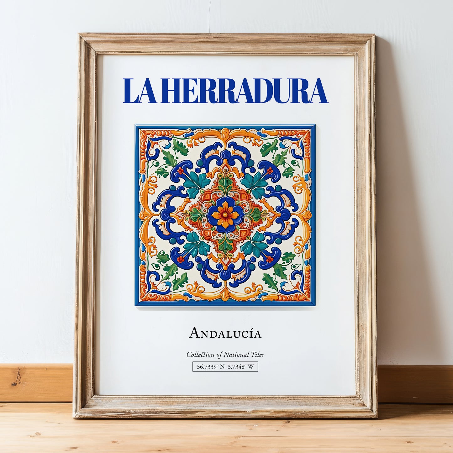 La Herradura, Spain – Travel Wall Decor, in wooden frame leaning on the floor