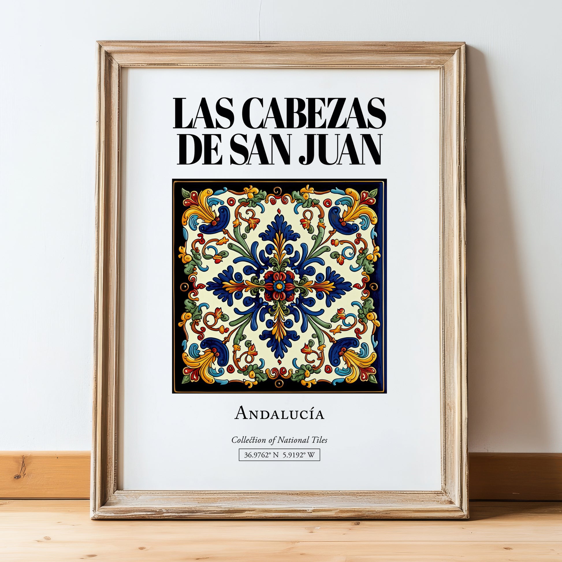 Las Cabezas de San Juan, Spain – Travel Poster, in wooden frame leaning on the floor