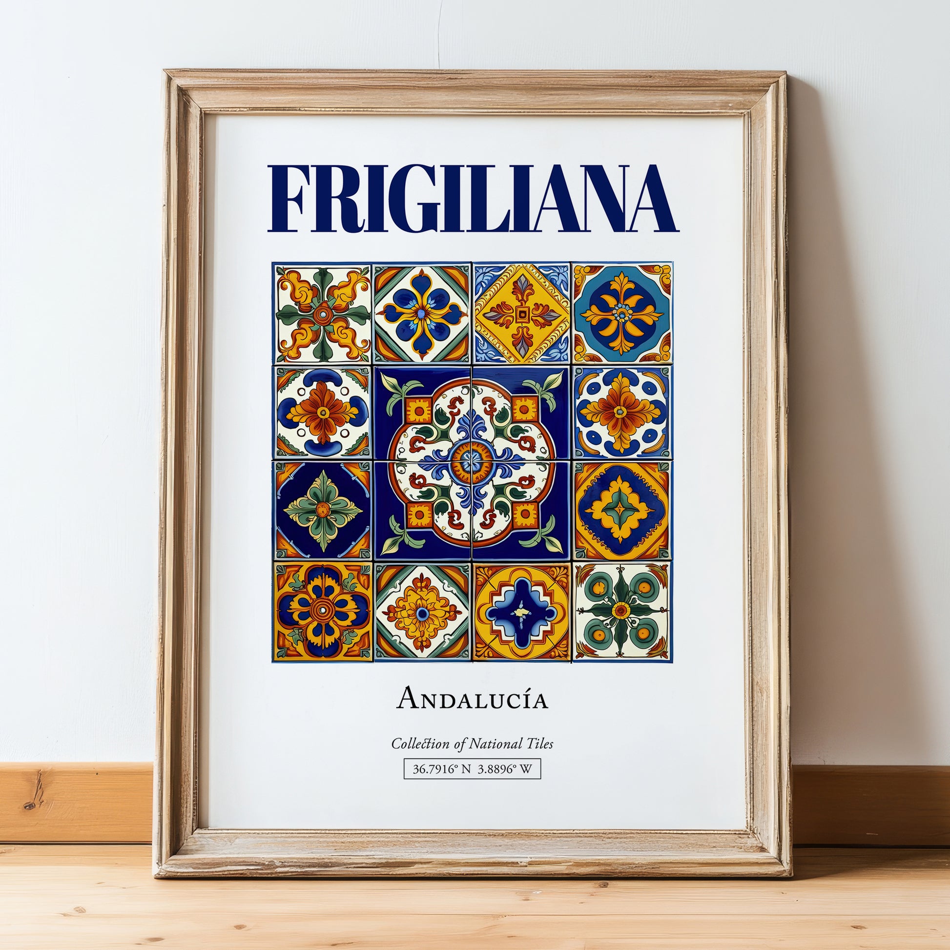 Frigiliana, Spain – Travel Destination Art, in wooden frame leaning on the floor
