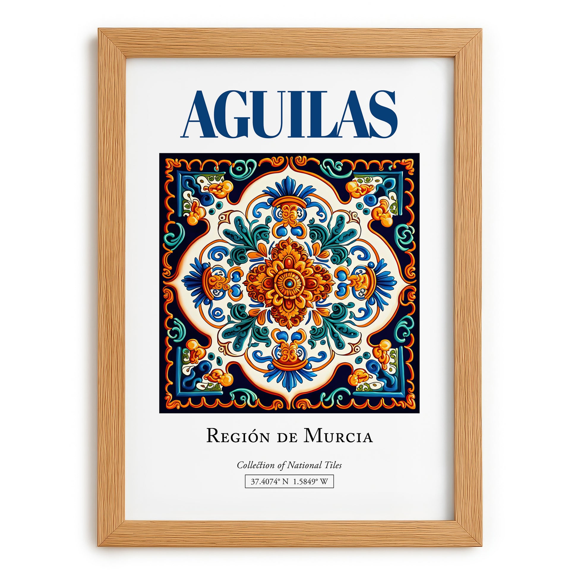 Aguilas, Spain – Retro Travel Poster, set in oak frame