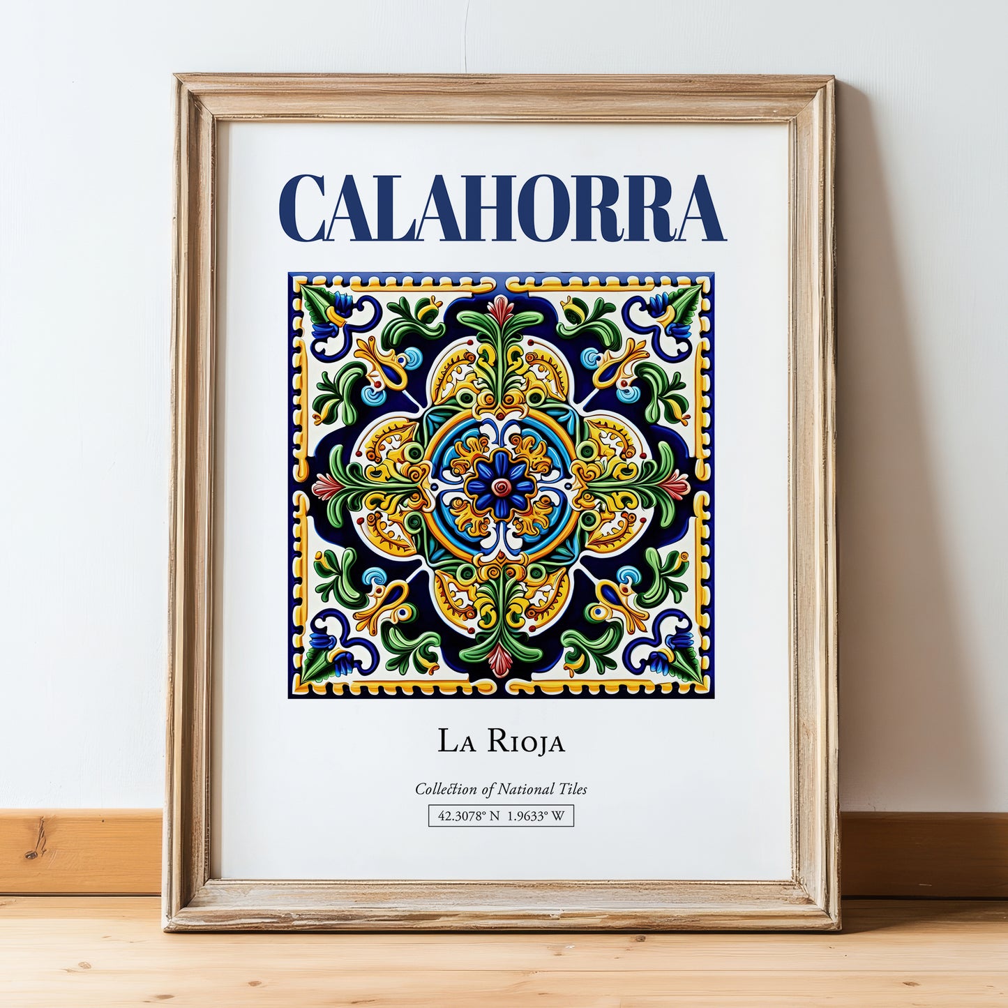 Calahorra, Spain – Travel Poster, in wooden frame leaning on the floor