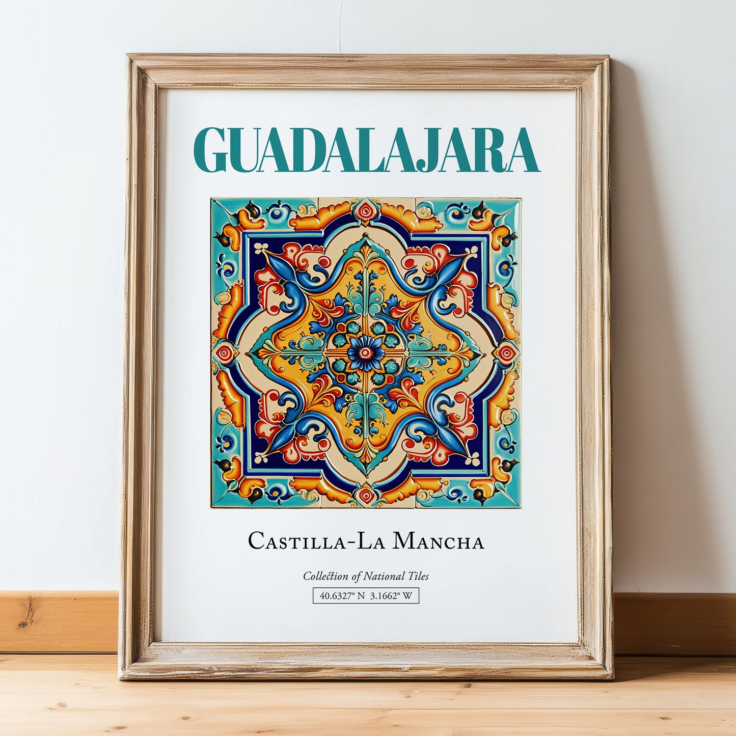 Guadalajara, Spain – Travel Wall Decor, in wooden frame leaning on the floor
