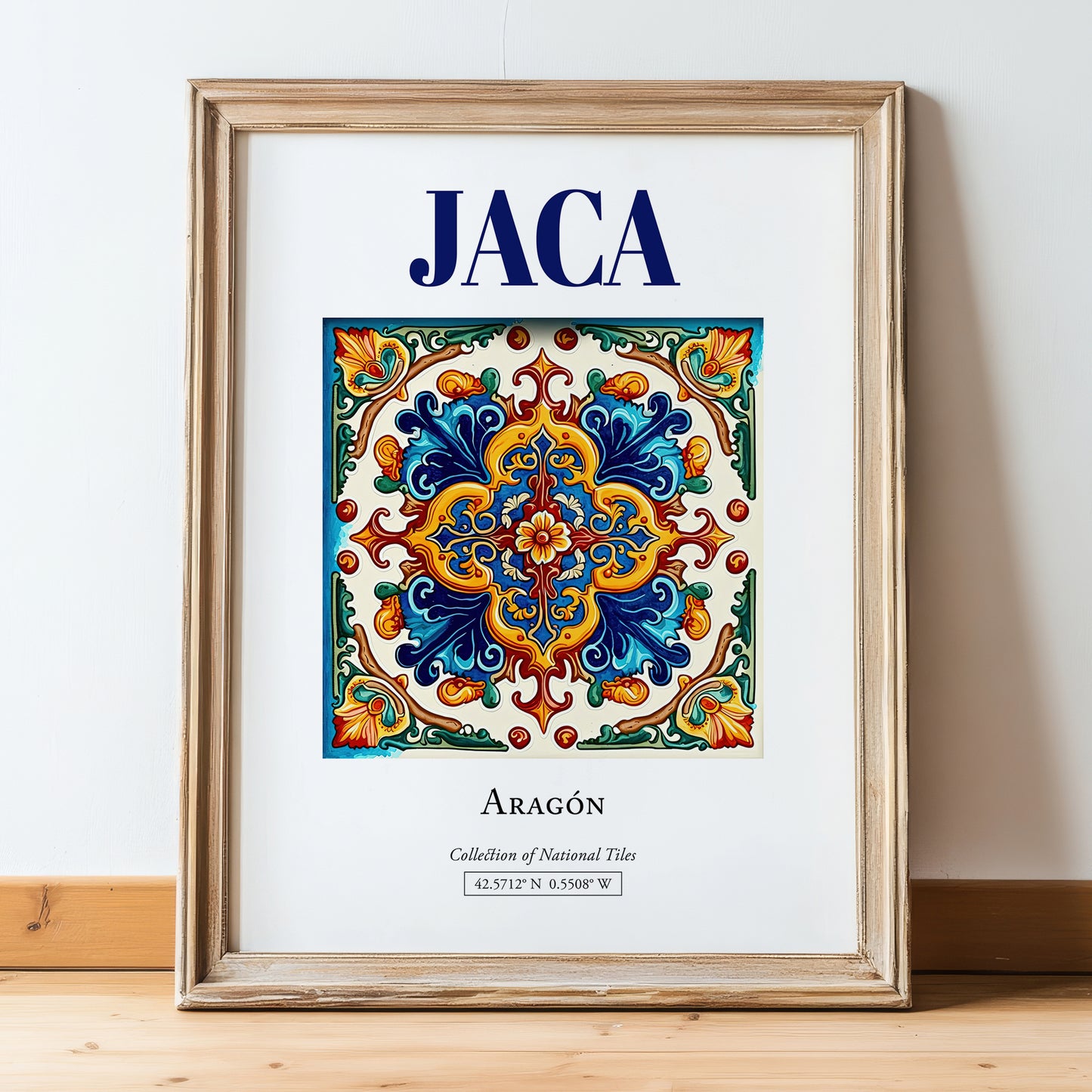 Jaca, Spain – Travel Print, in wooden frame leaning on the floor
