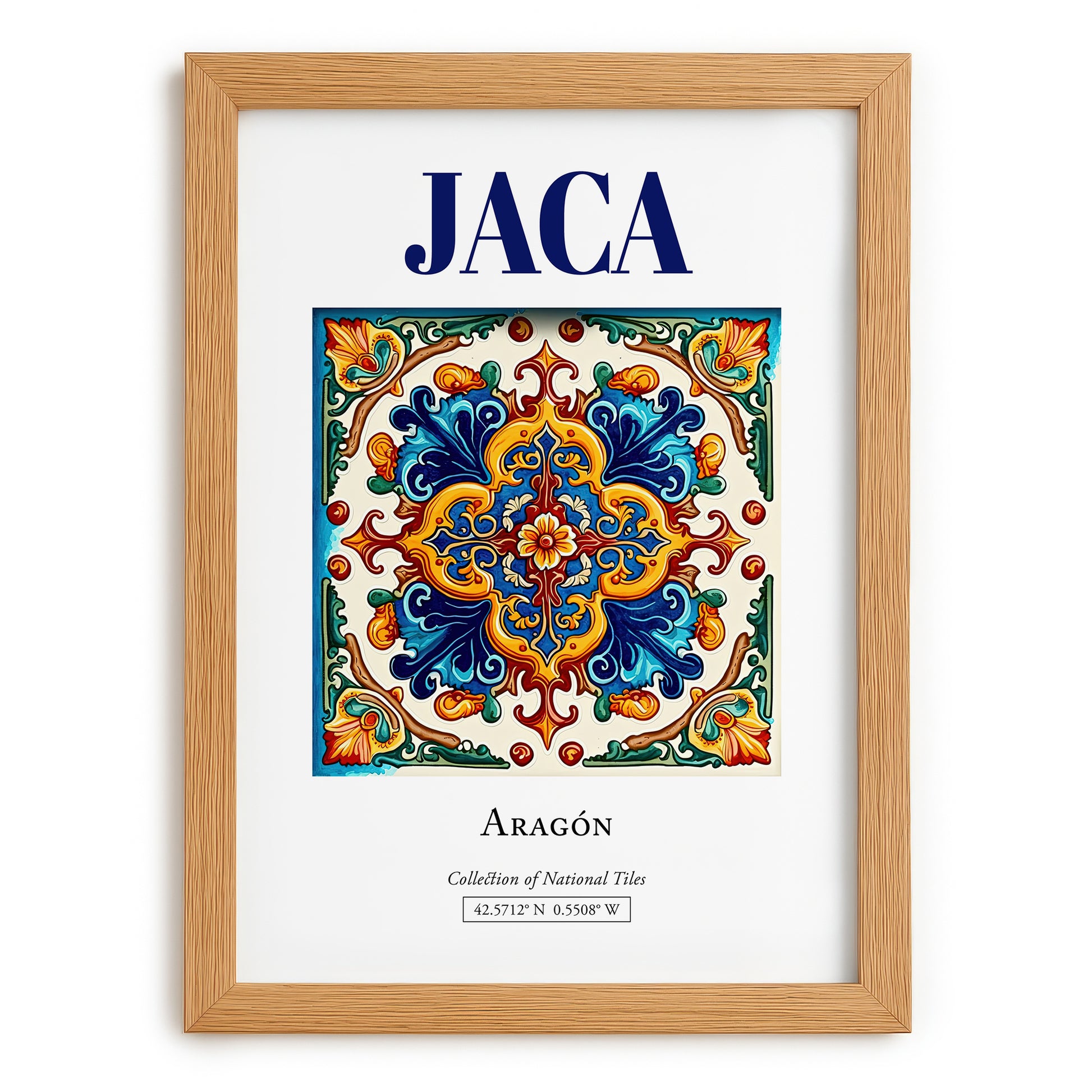 Jaca, Spain – Travel Print, set in oak frame