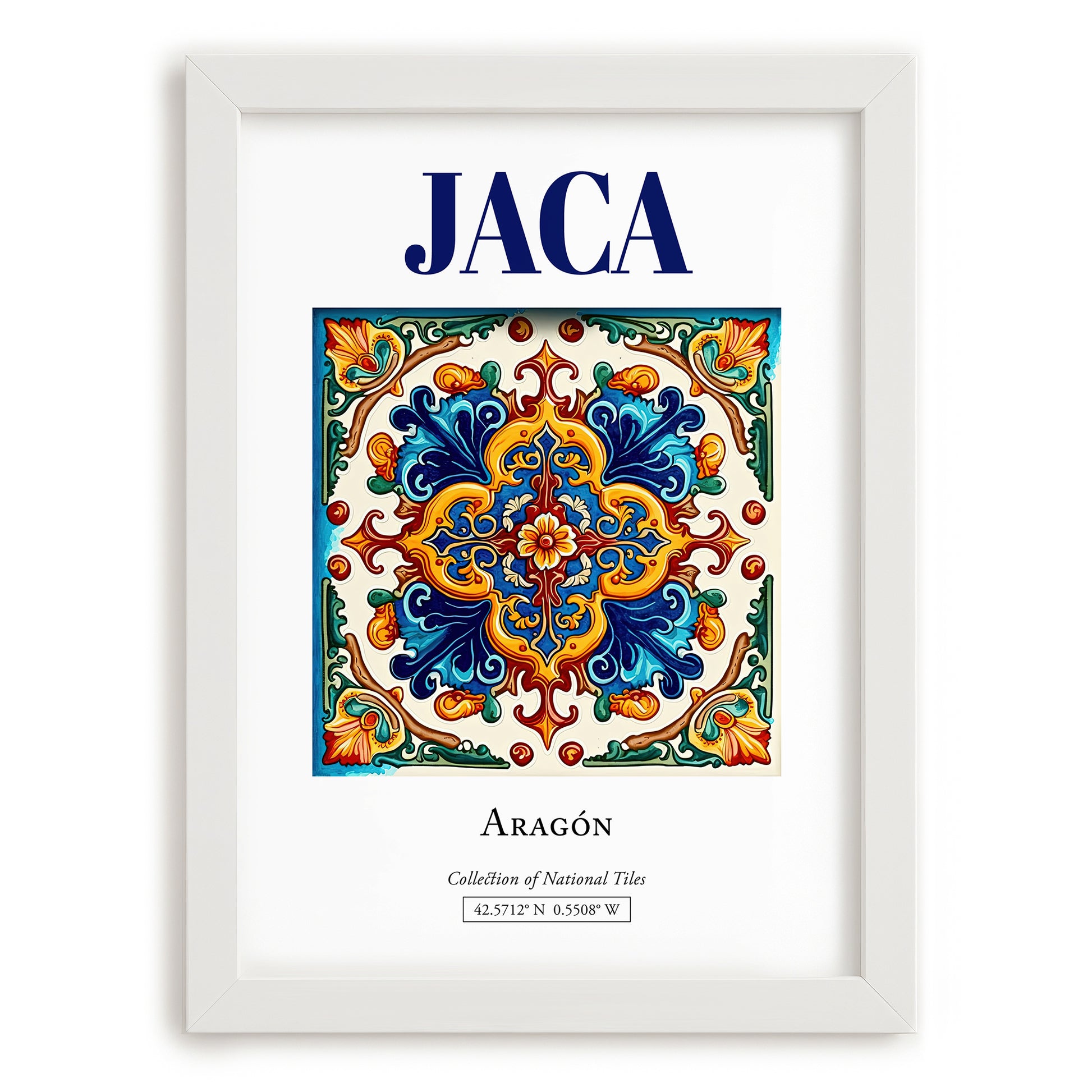 Jaca, Spain – Travel Print, placed in minimal white frame