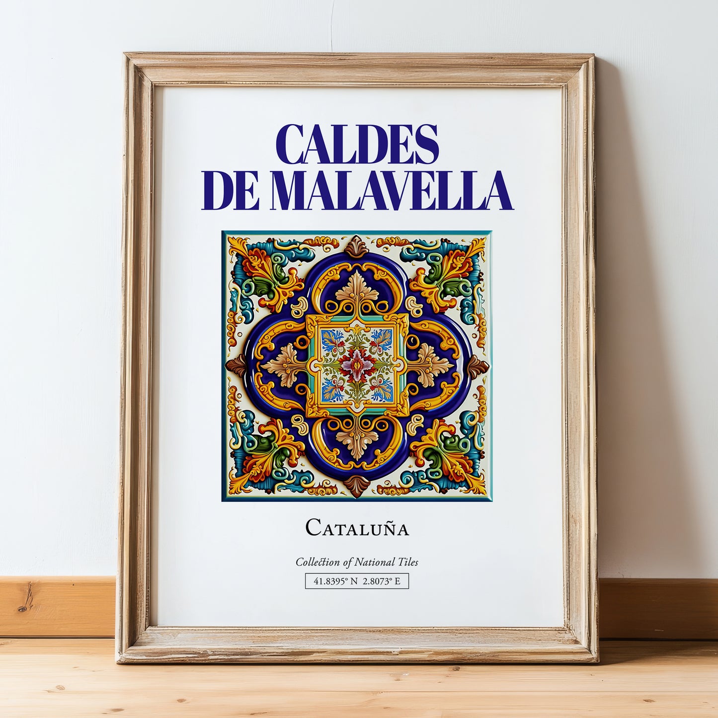 Caldes de Malavella, Spain – Wanderlust Wall Decor, in wooden frame leaning on the floor