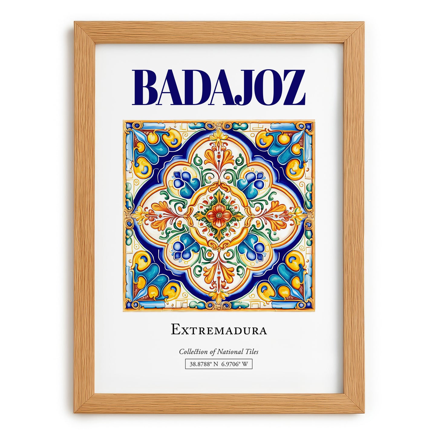 Badajoz, Spain – Travel Poster, set in oak frame