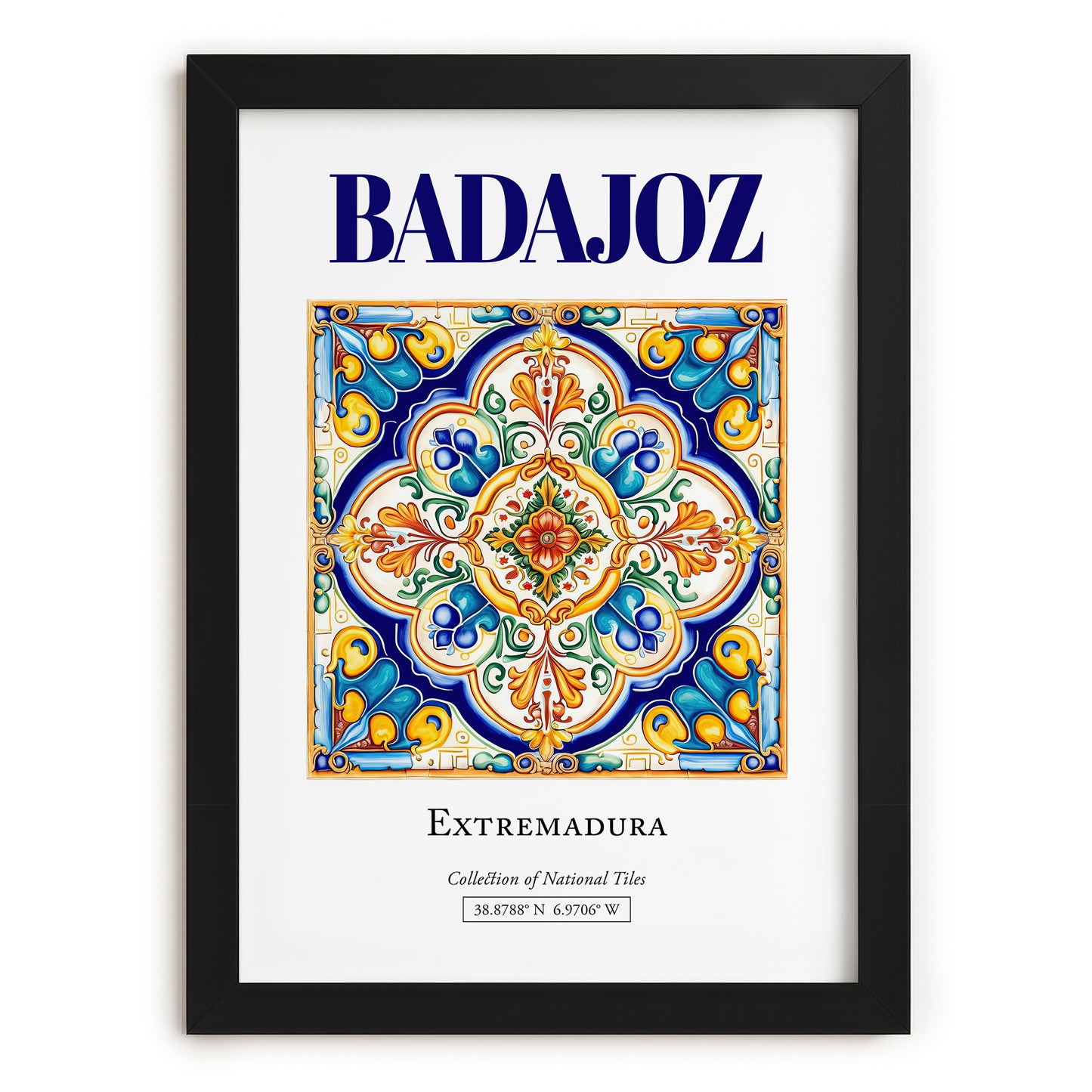 Badajoz, Spain – Travel Poster, in sleek black frame
