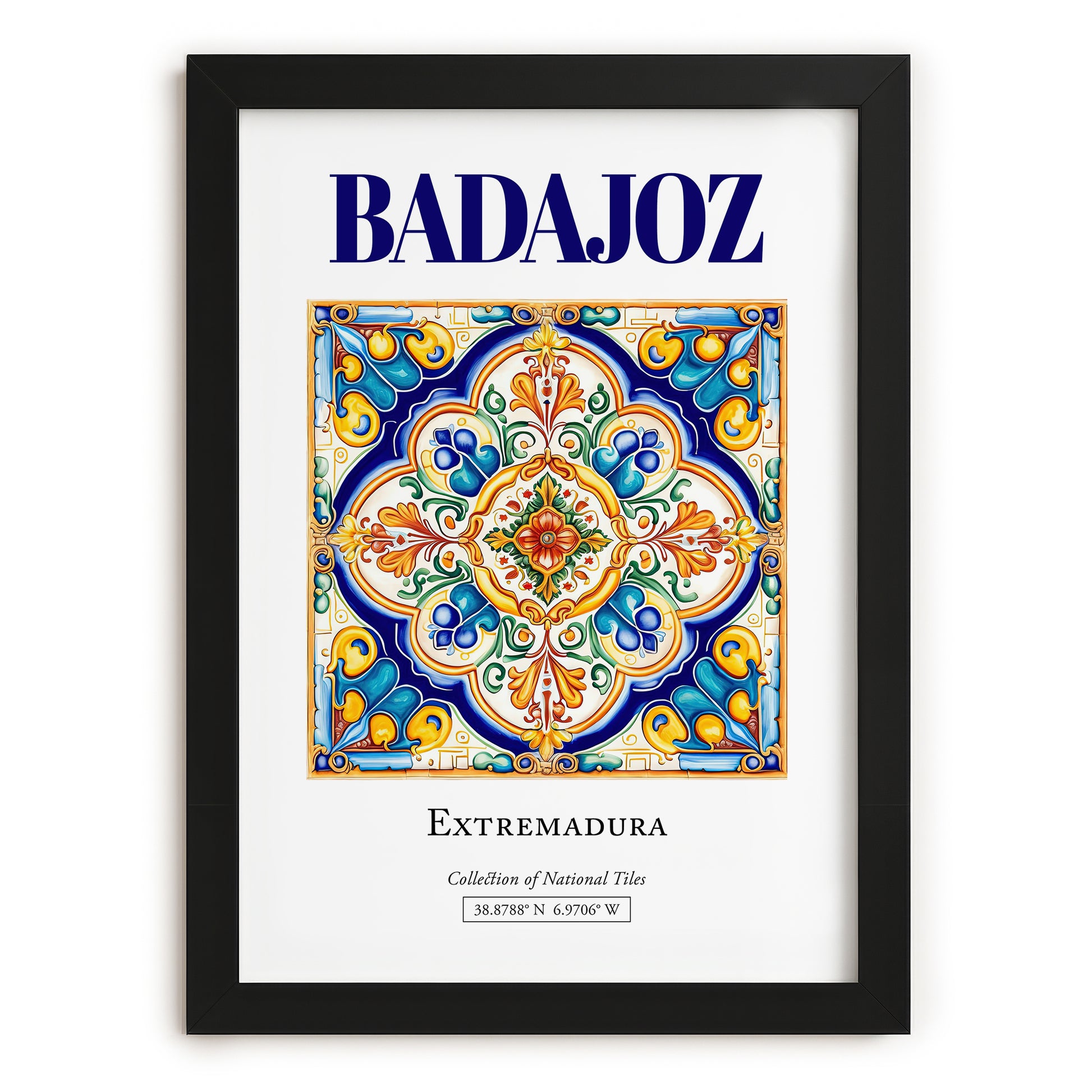 Badajoz, Spain – Travel Poster, in sleek black frame